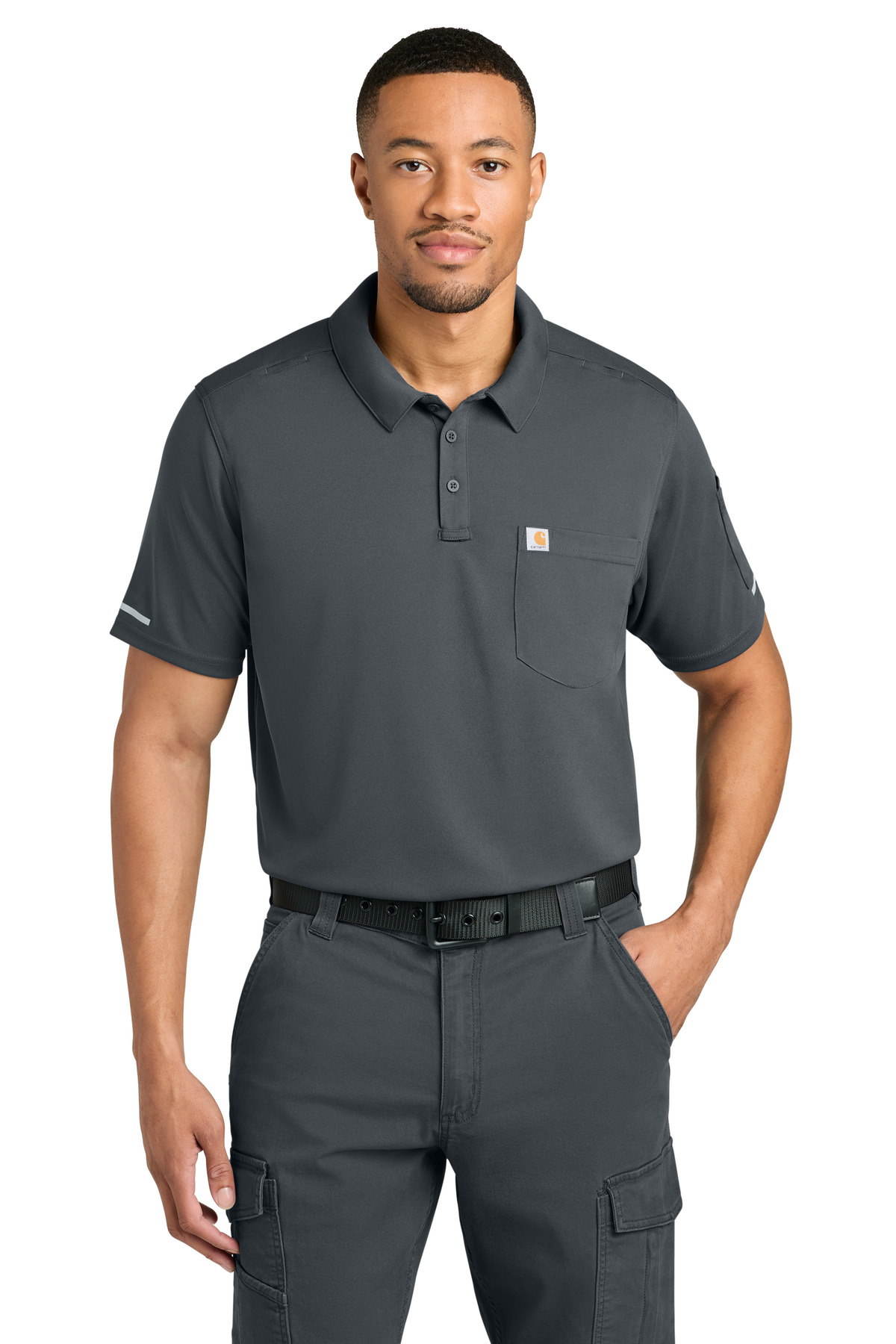 FLD & RSCU Polo Pewter front view for custom printing