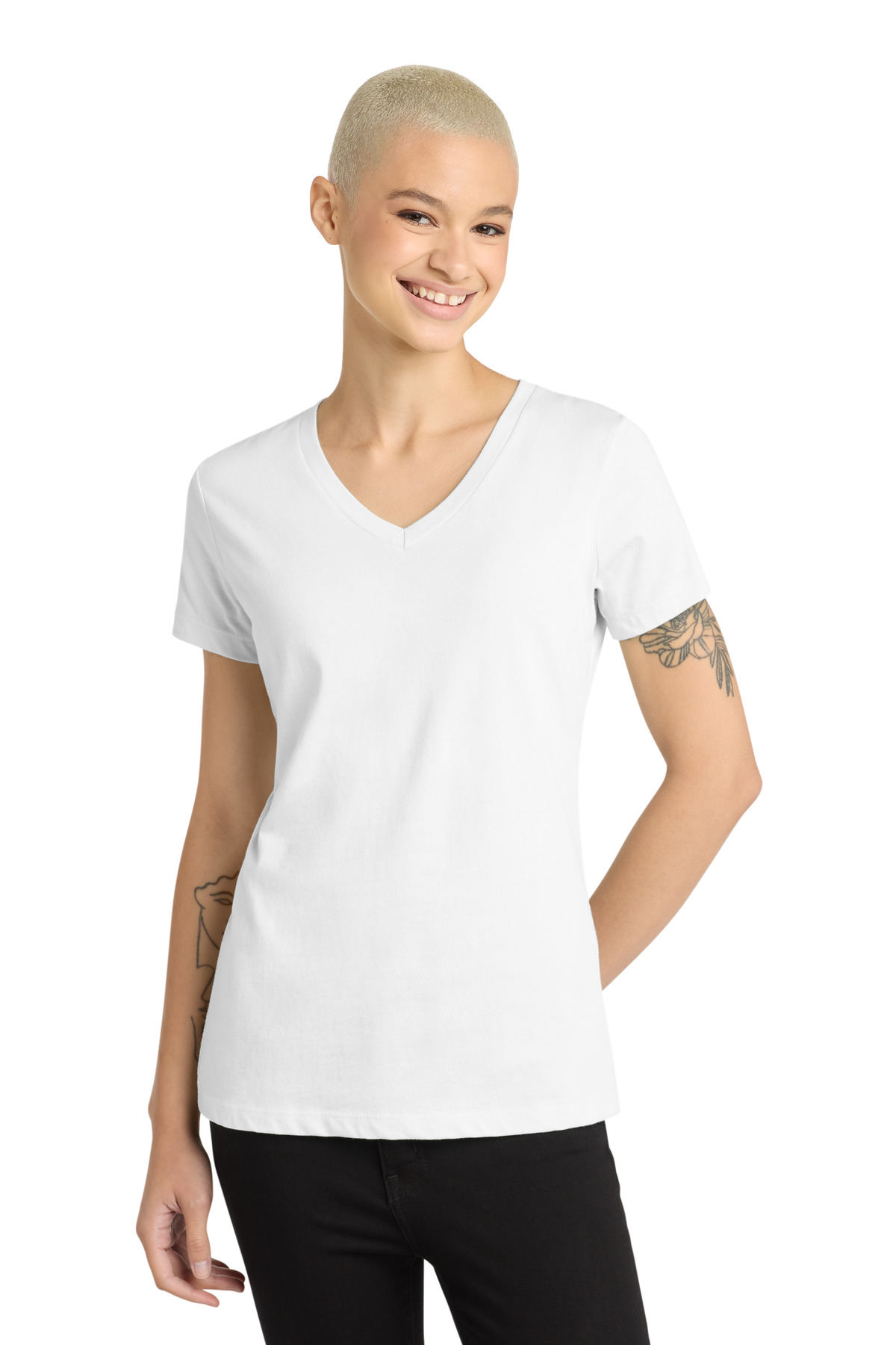 Women's Perfect Weight V-Neck Tee Bright White front view for custom printing