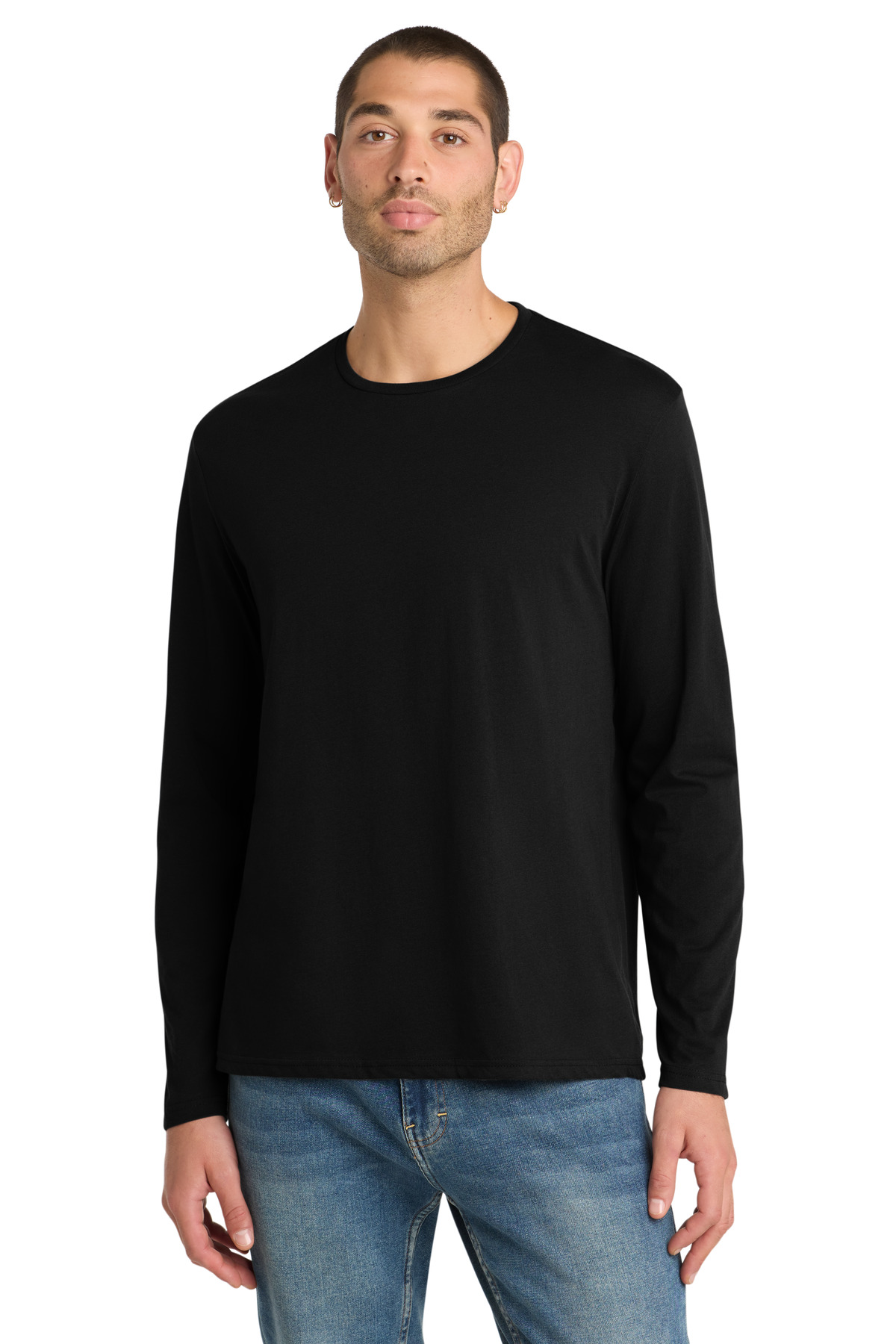 Perfect Weight Long Sleeve Tee Jet Black front view for custom printing