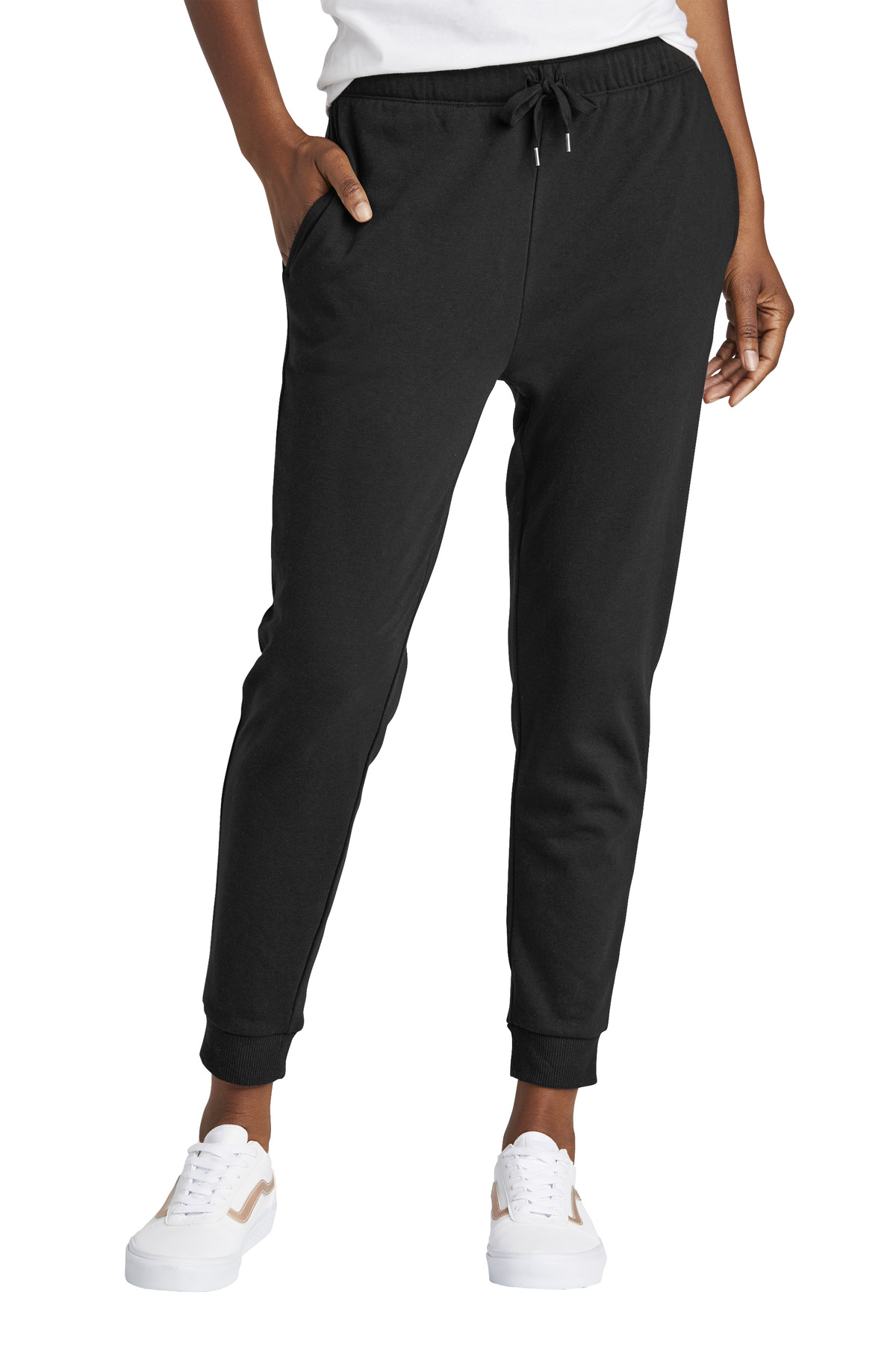 Women's Perfect Tri Fleece Jogger Black front view for custom printing