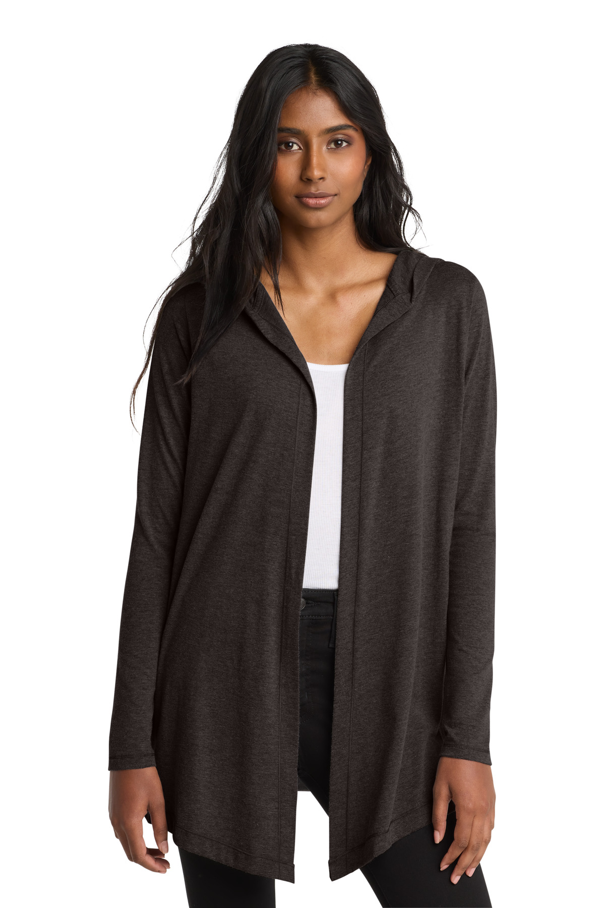 Women's Perfect Tri Hooded Cardigan Black Frost front view for custom printing
