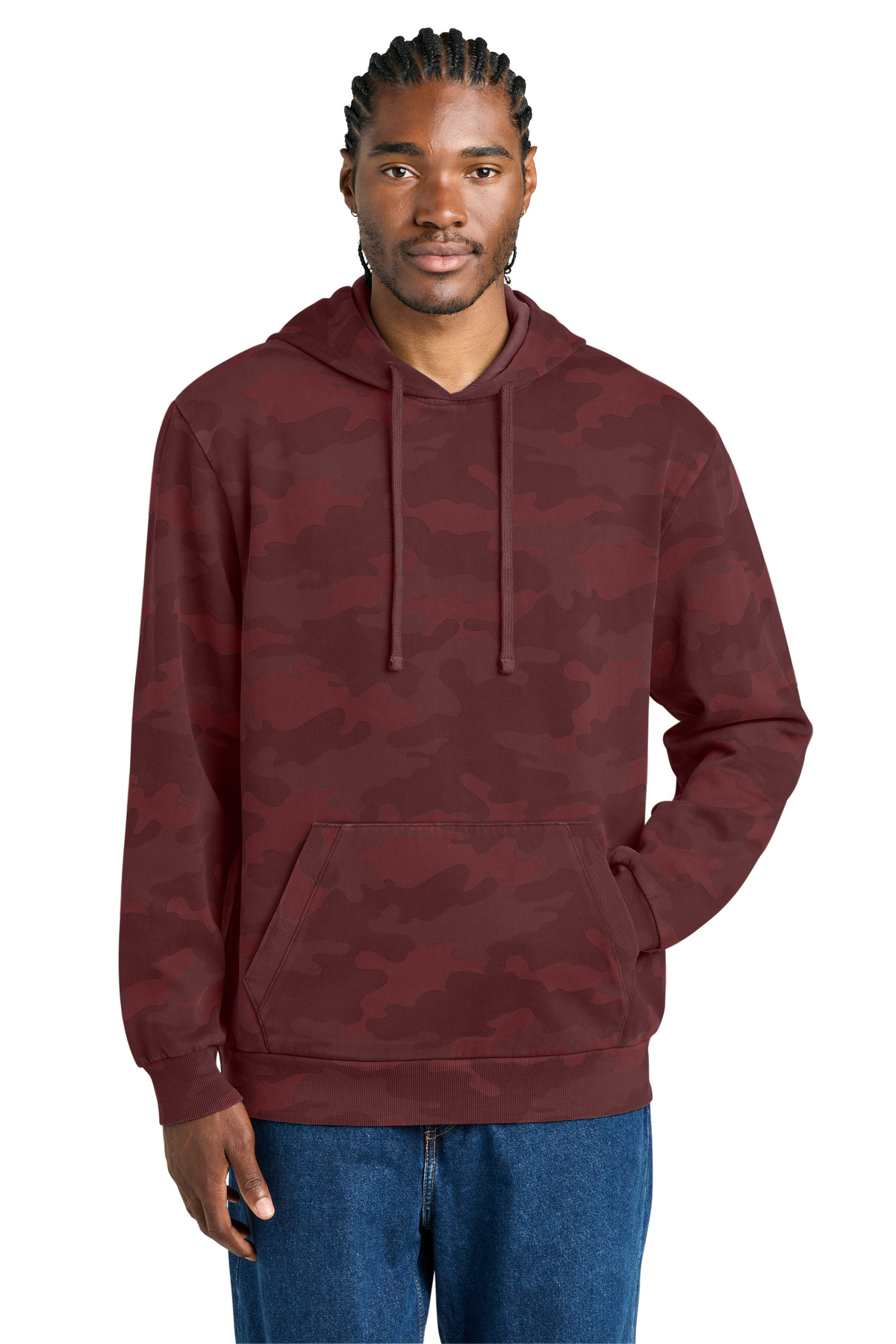 Wash Camo Fleece Hoodie Bordeaux front view for custom printing