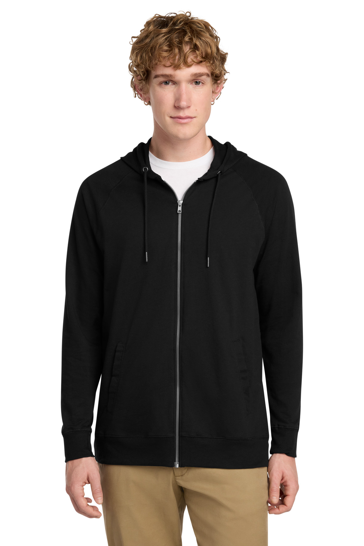 Featherweight French Terry Full-Zip Hoodie Black front view for custom printing