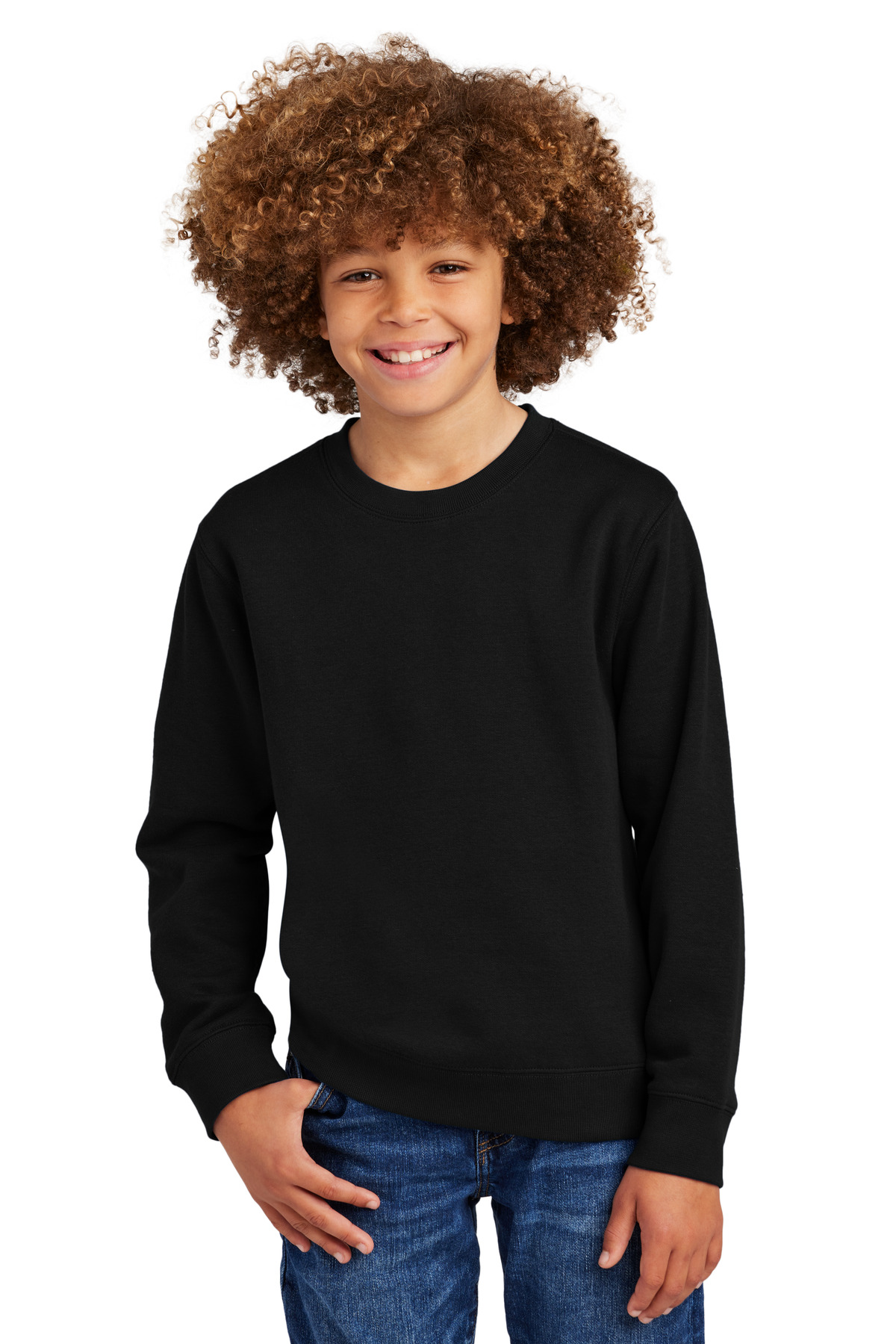 Youth V.I.T. Fleece Crew Black front view for custom printing