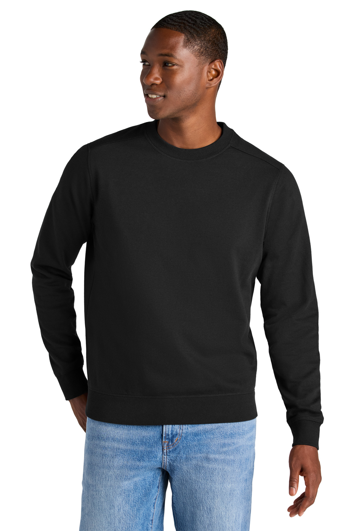 Re-Fleece Crew Black front view for custom printing