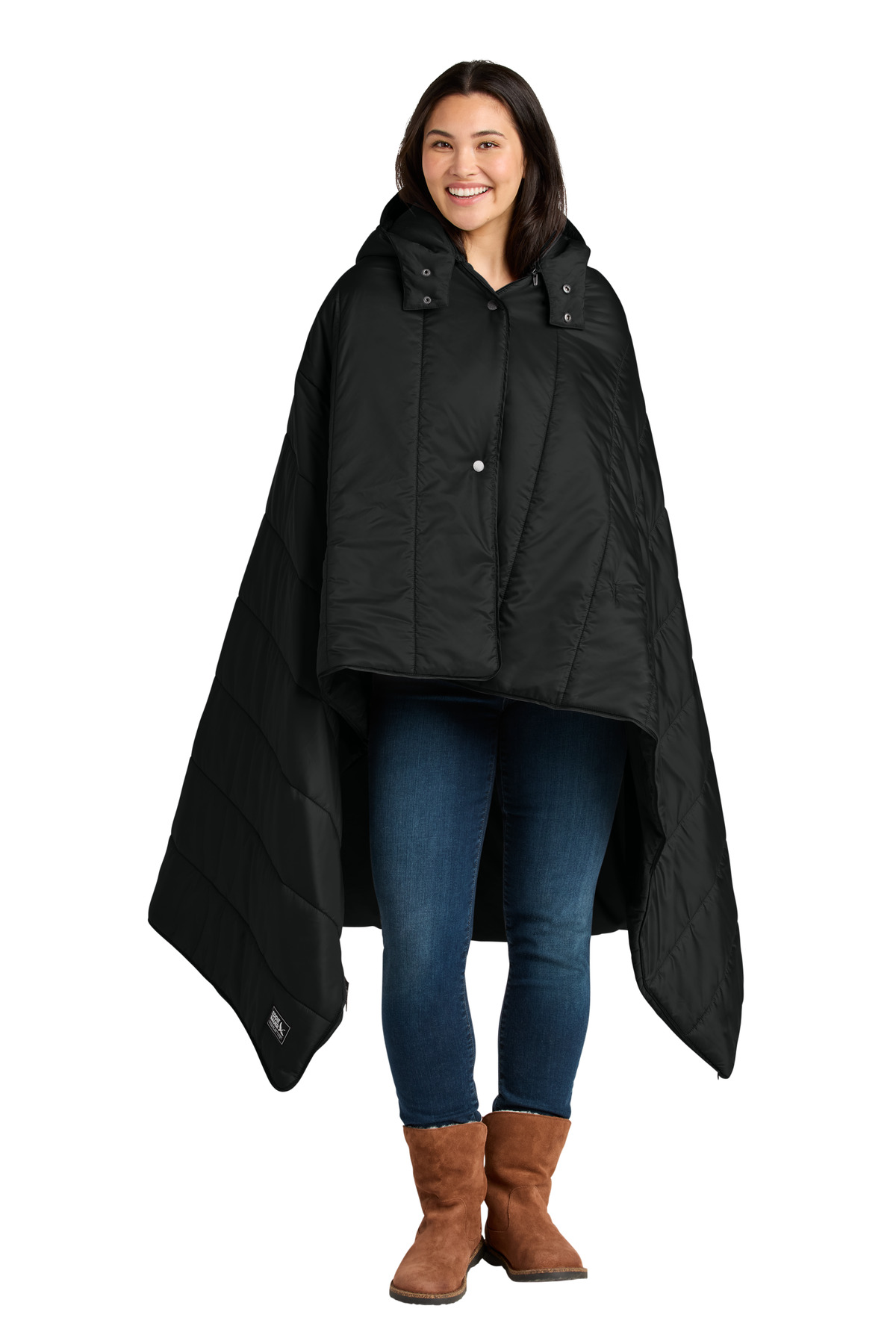 Puffy Camp Poncho Black front view for custom printing