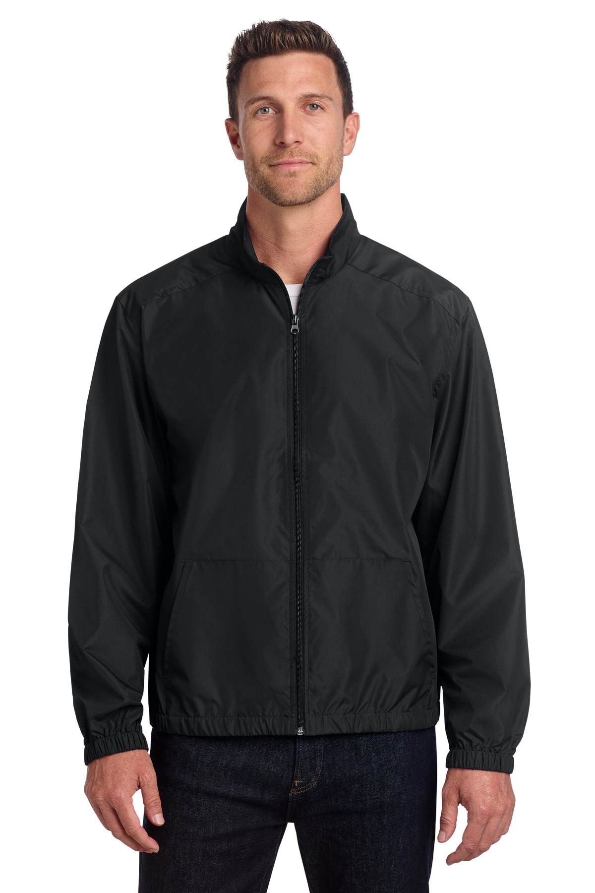 Essential Jacket Black front view for custom printing
