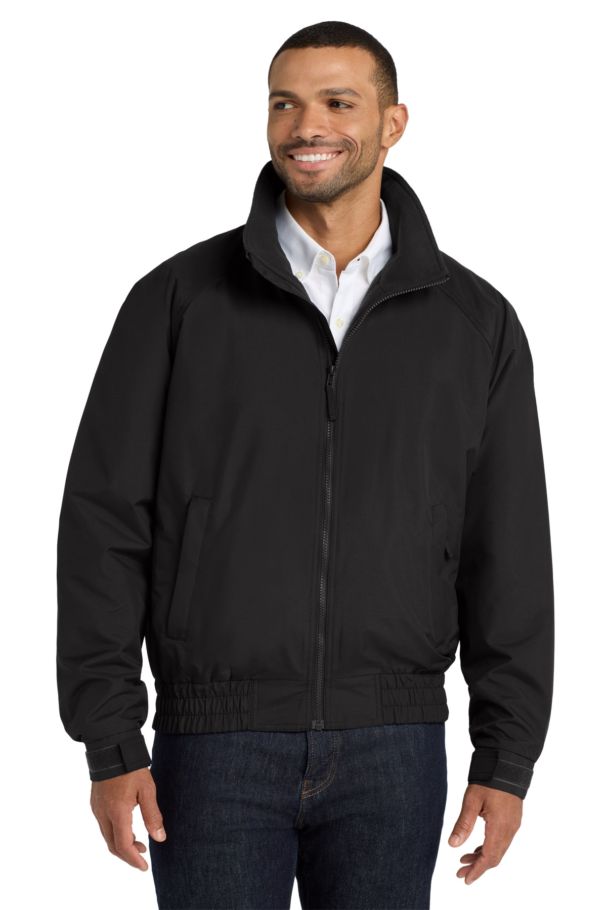 Lightweight Charger Jacket True Black front view for custom printing