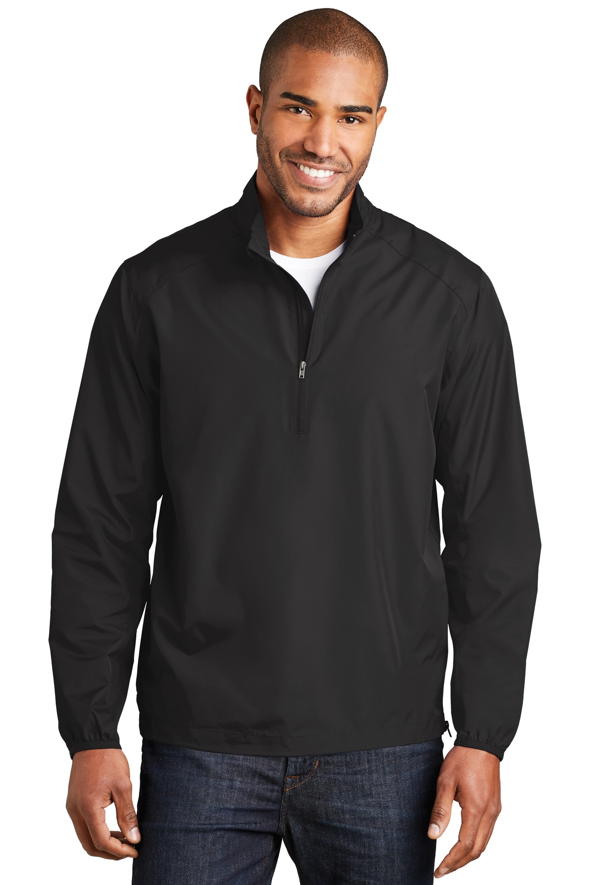 Zephyr 1/2-Zip Pullover Black front view for custom printing