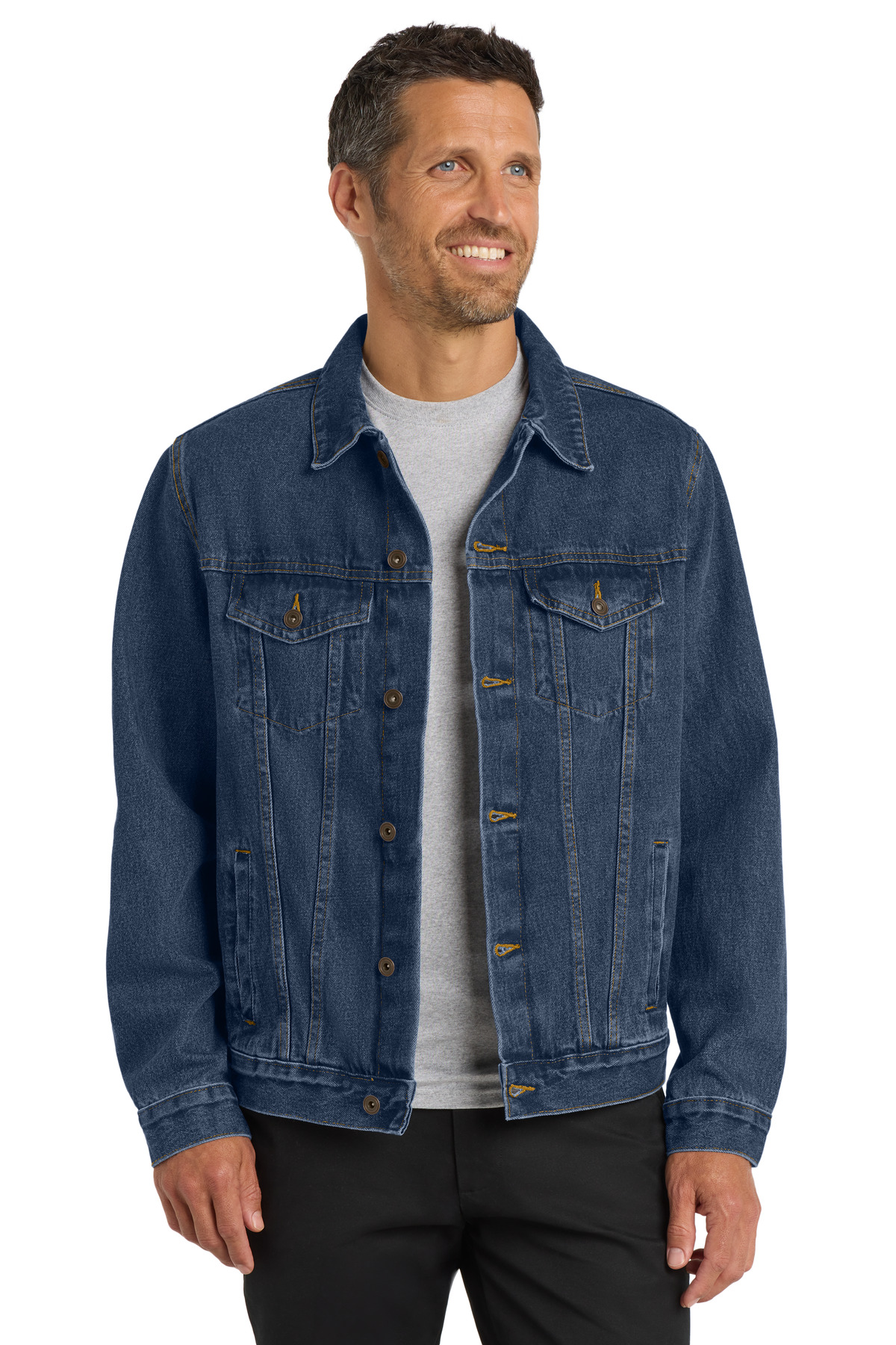 Denim Jacket Denim Blue front view for custom printing