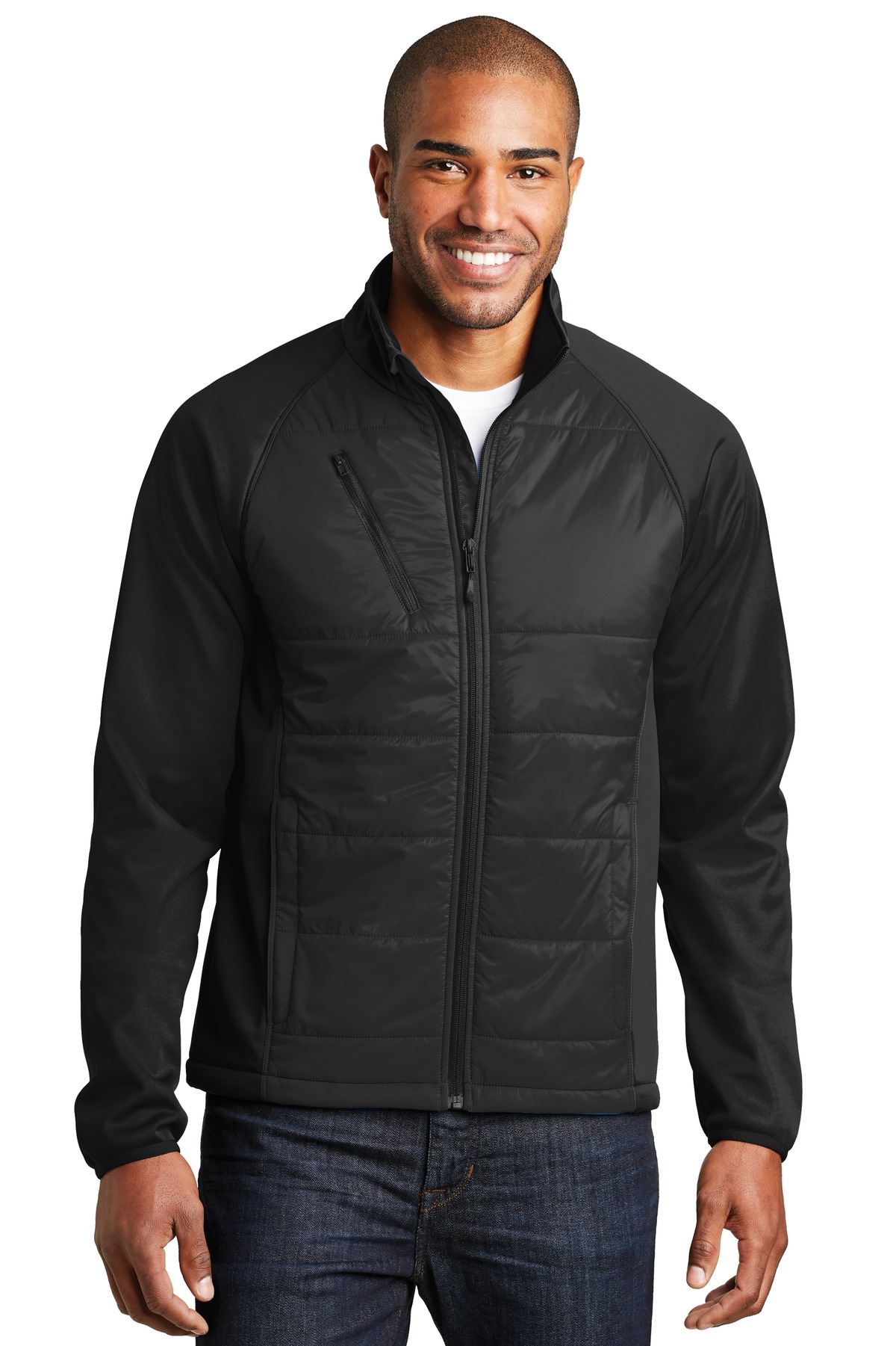 Hybrid Soft Shell Jacket Deep Black front view for custom printing