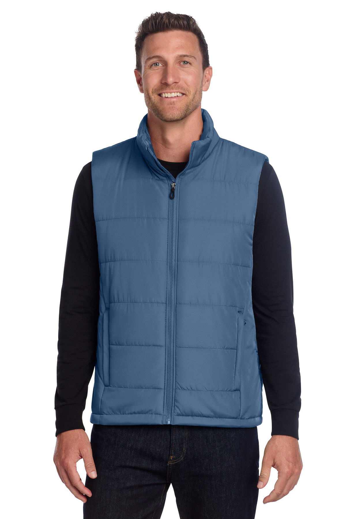 Puffer Vest Dusk Blue front view for custom printing