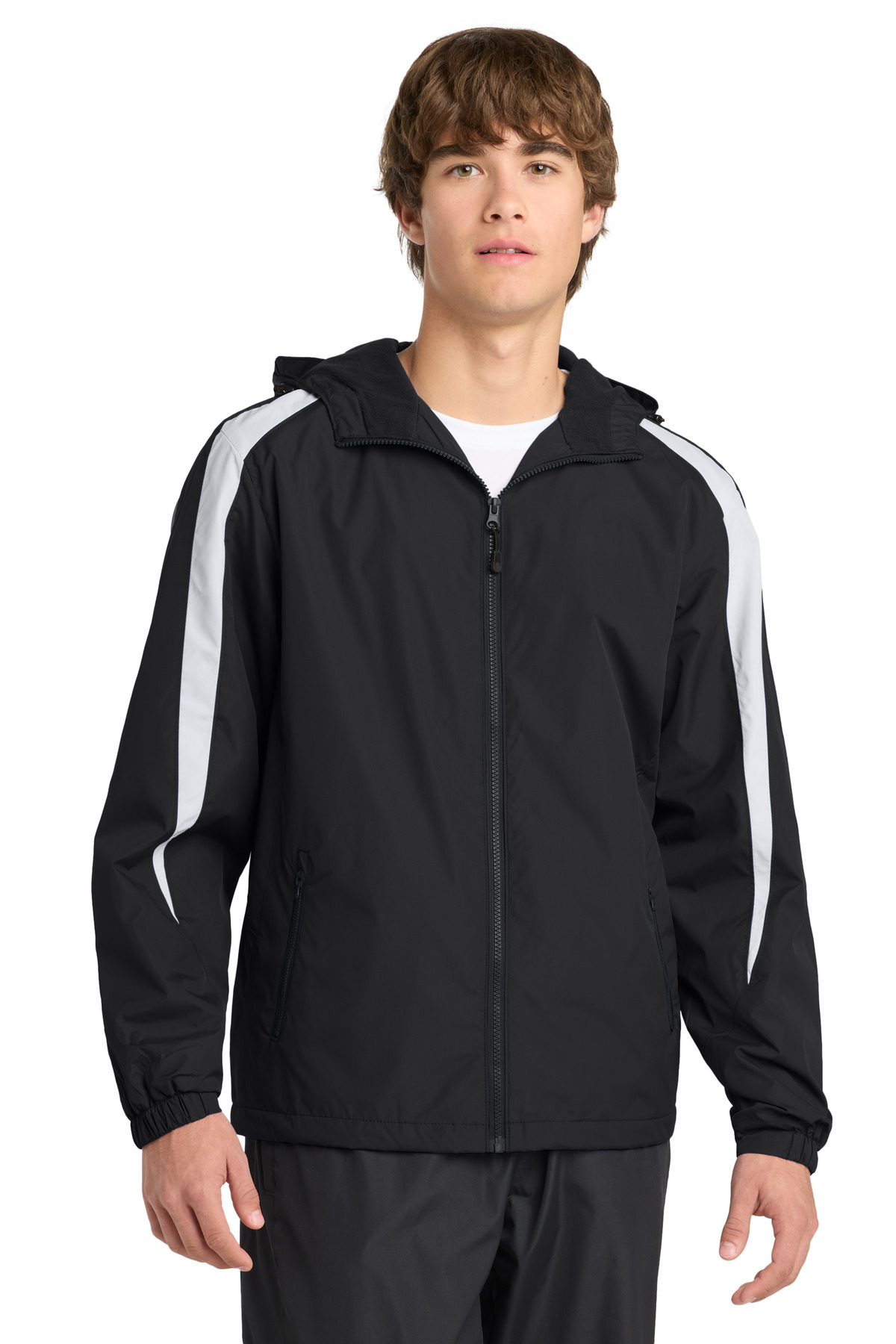 Fleece-Lined Colorblock Jacket Black/ White front view for custom printing