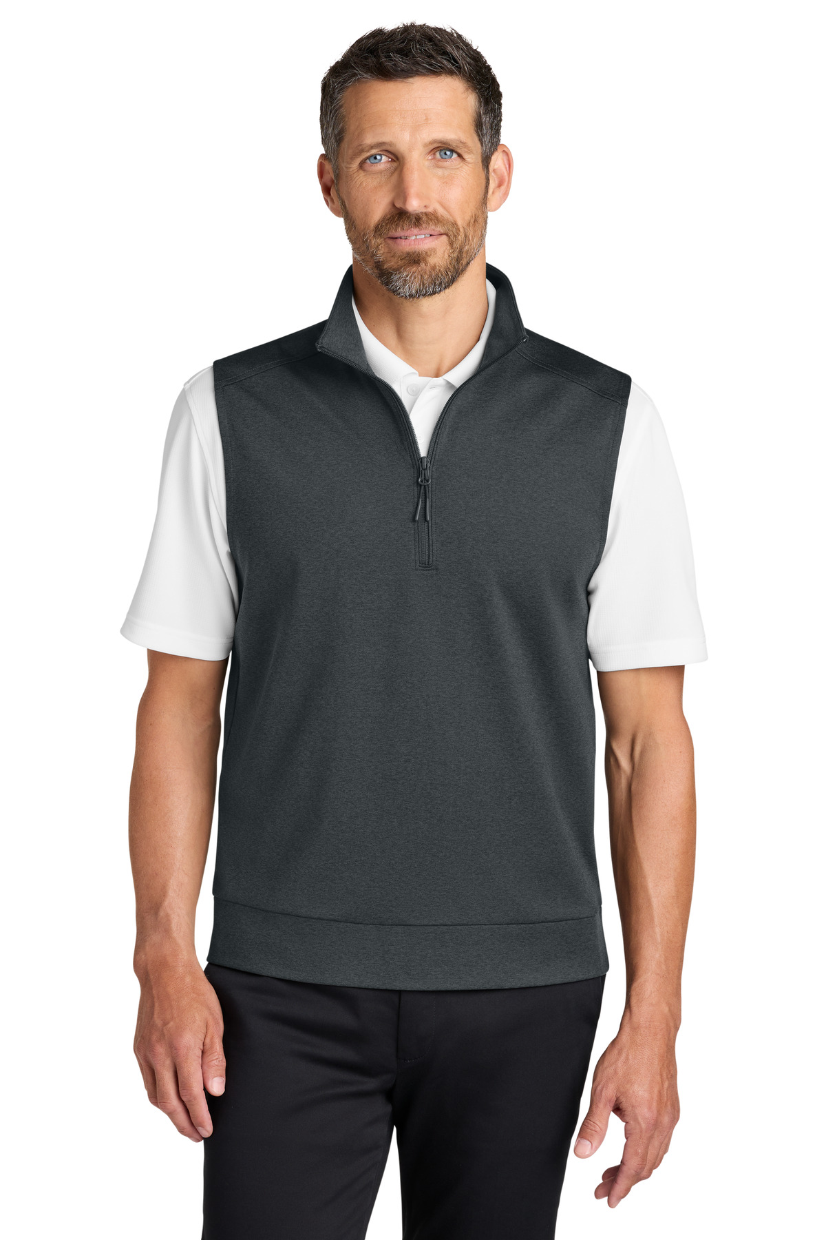 C-FREE Double Knit 1/4-Zip Vest Grey Steel Heather front view for custom printing