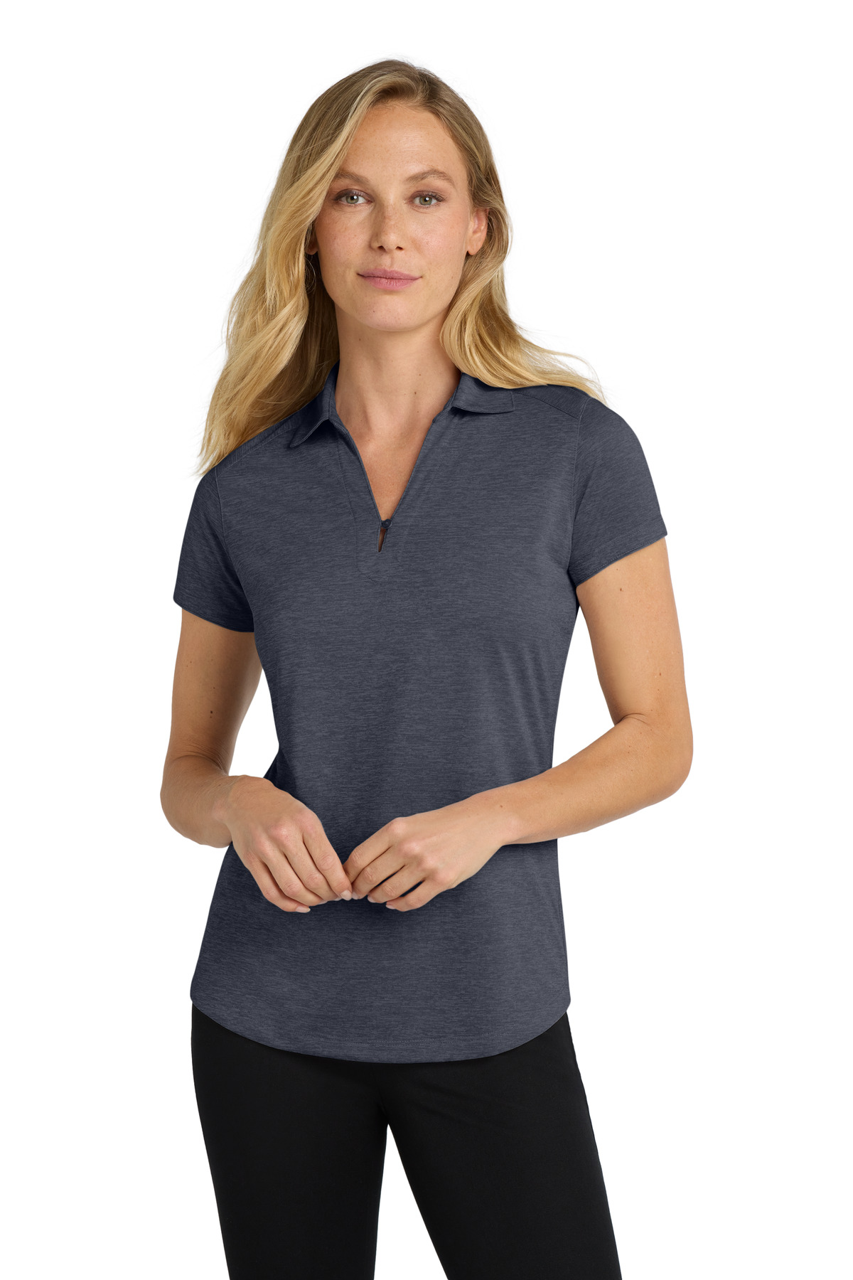 Women's Digi Heather Performance Polo Dark Grey front view for custom printing