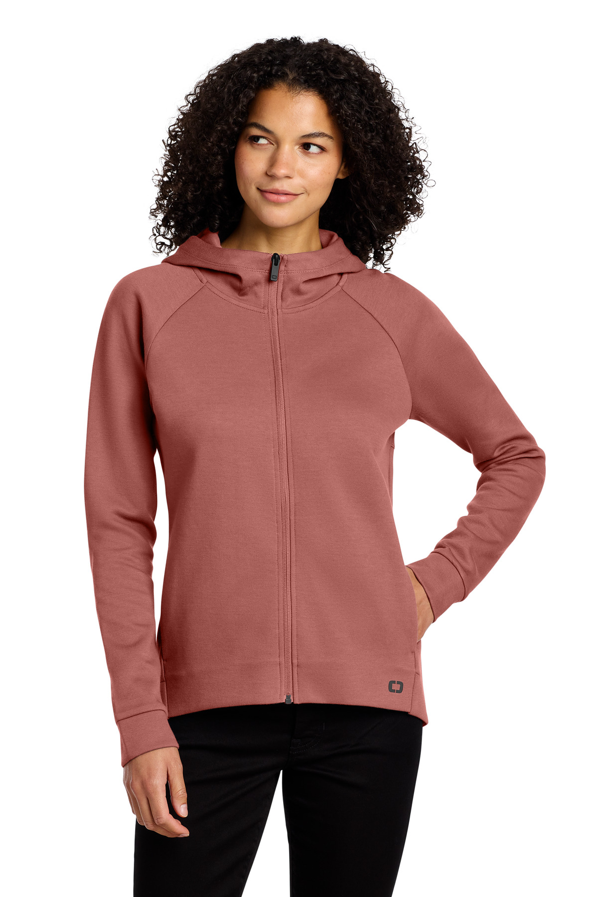 Women's Bolt Full-Zip Hoodie Deep Rose front view for custom printing
