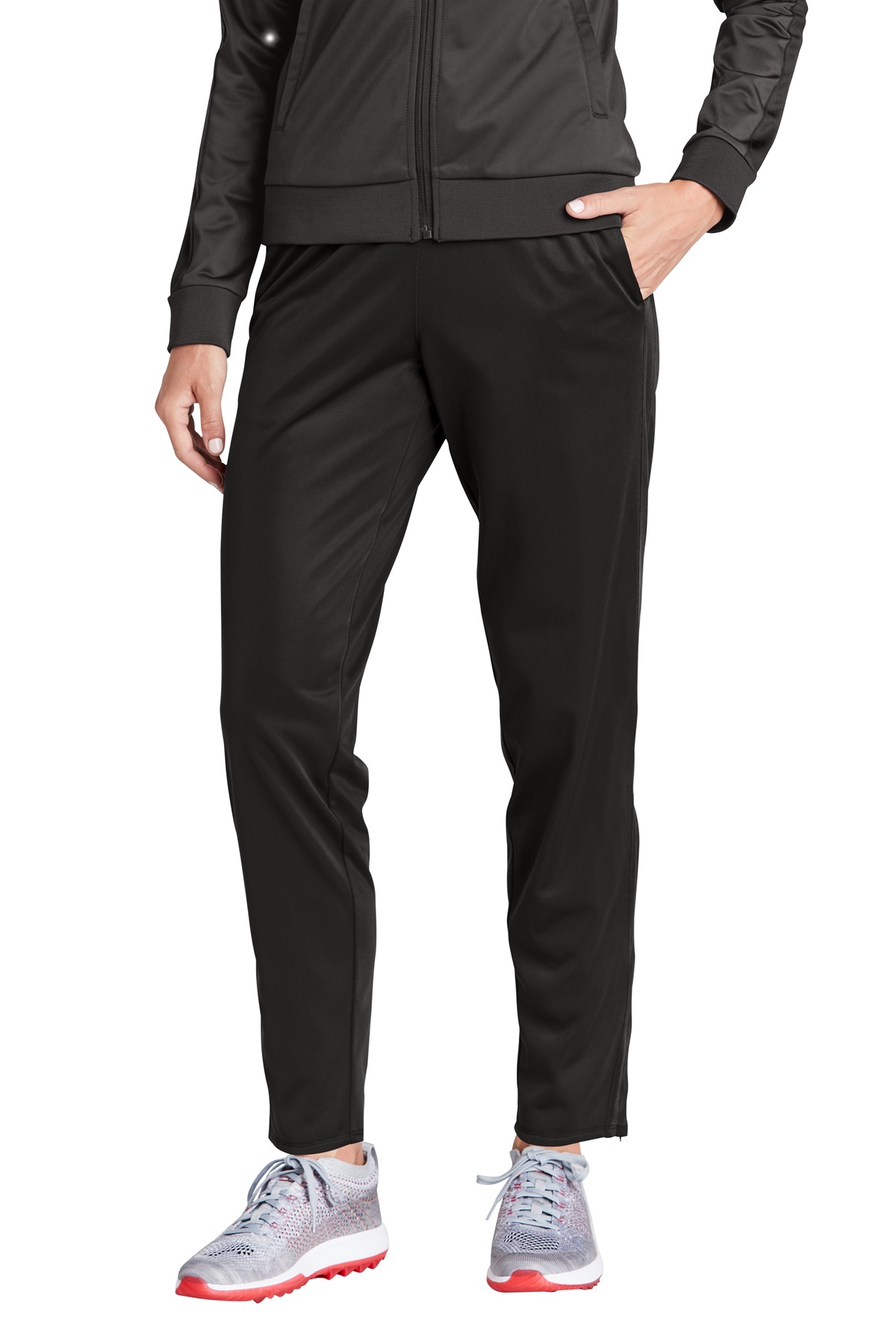 Women's Tricot Track Jogger Black front view for custom printing