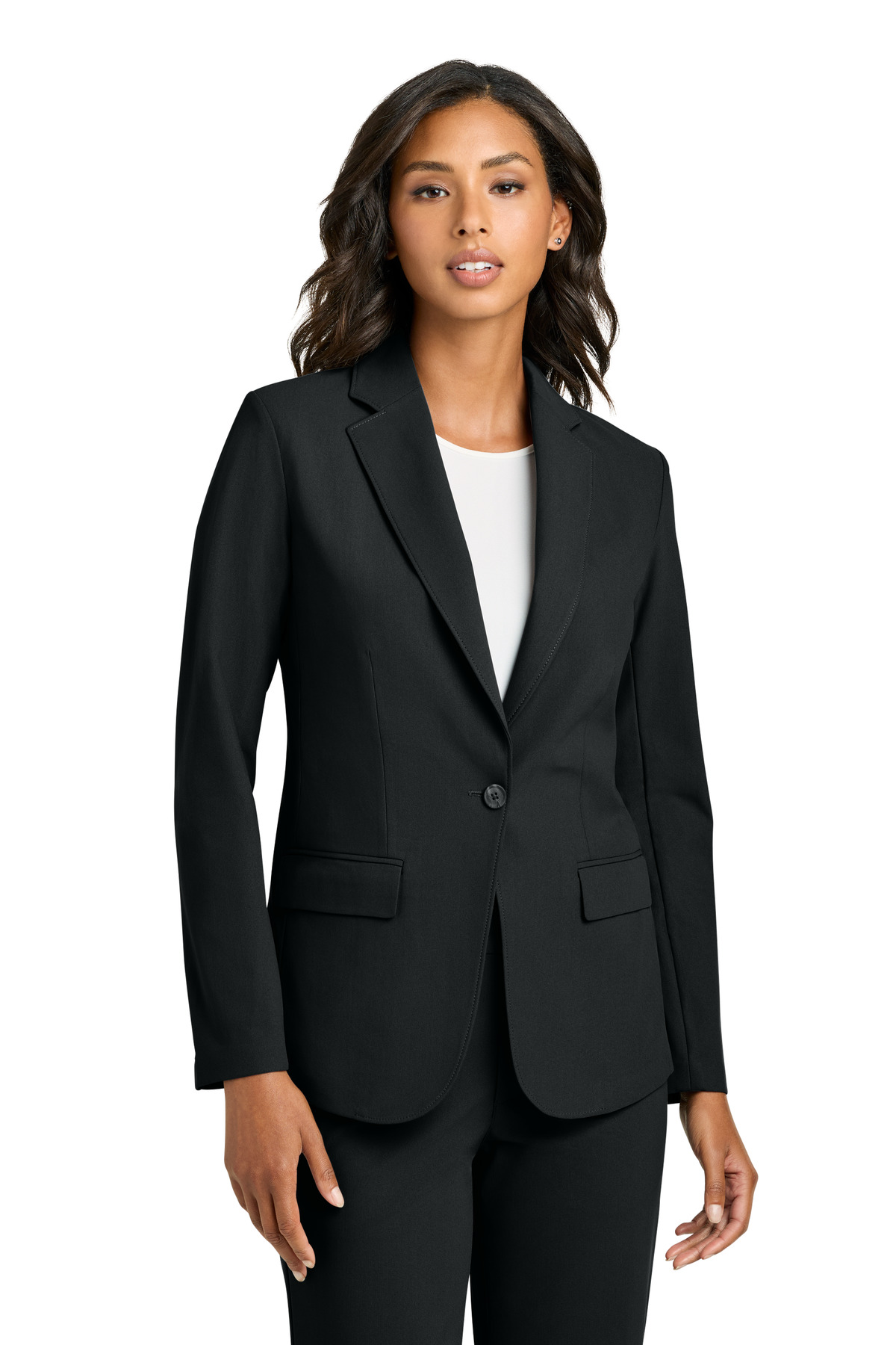 Women's Capital Tech Blazer Deep Black front view for custom printing