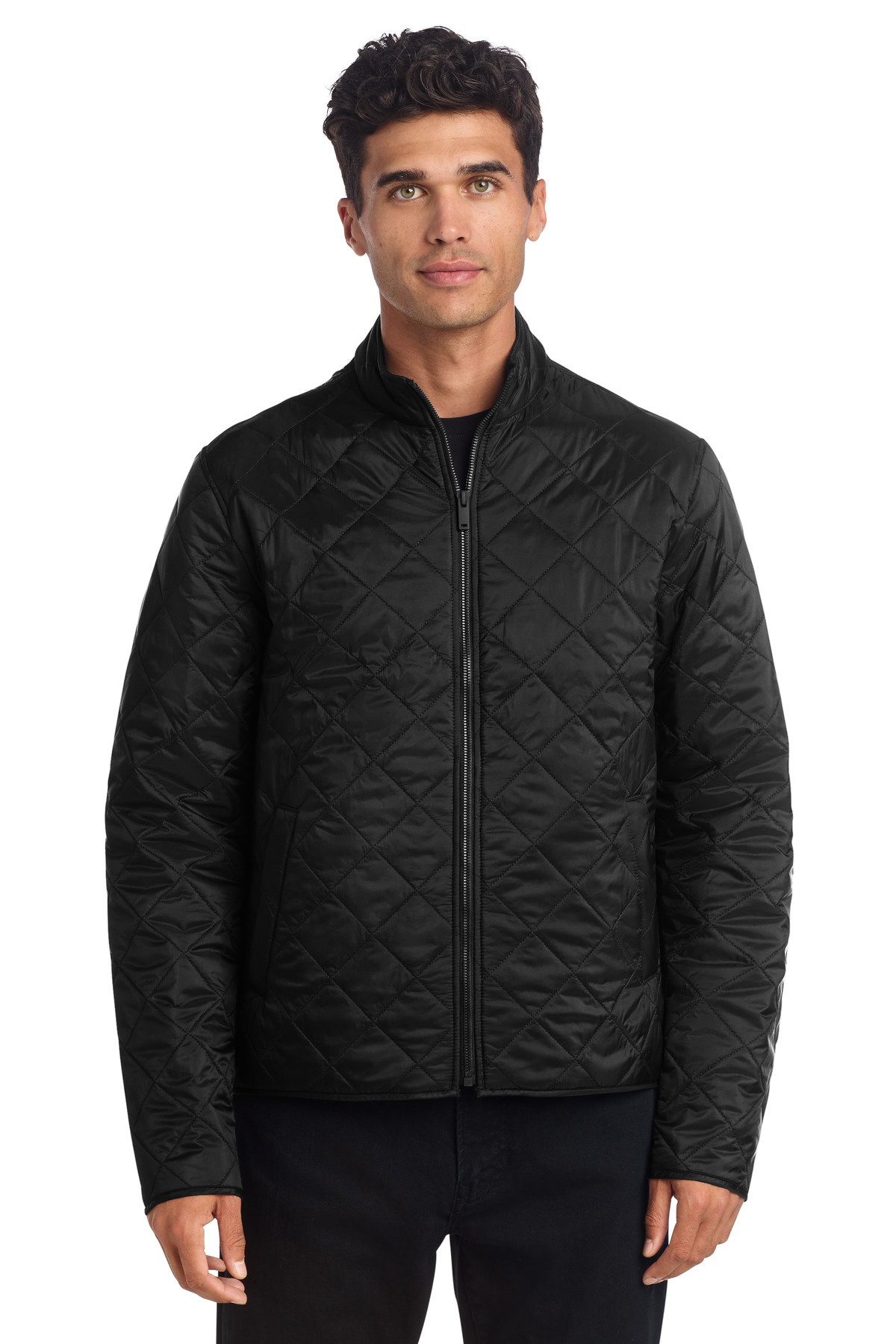 Quilted Full-Zip Jacket Deep Black front view for custom printing