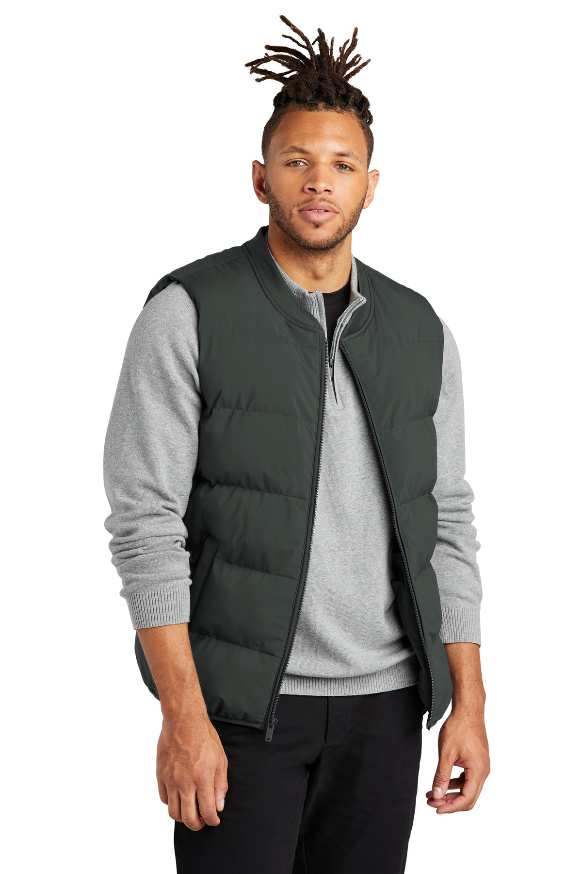 Puffy Vest Anchor Grey front view for custom printing