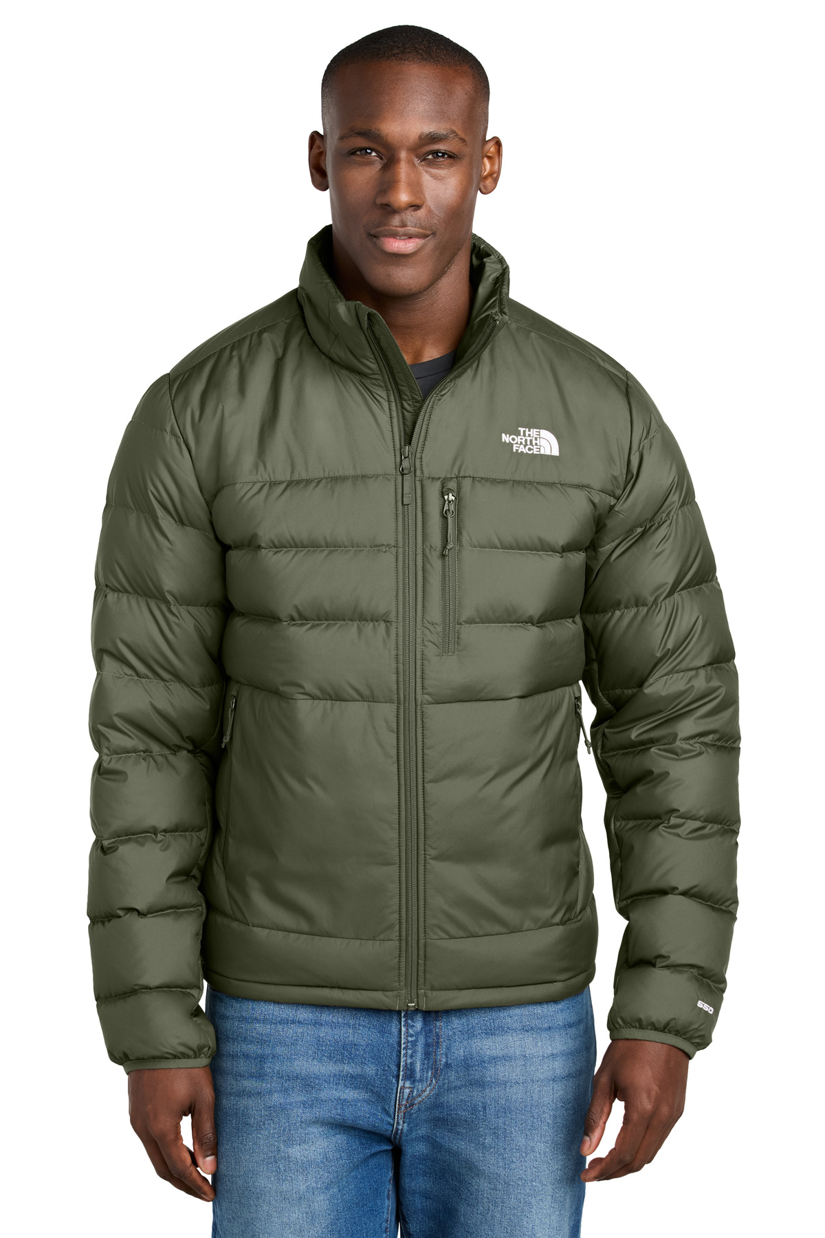 Down Hybrid Jacket New Taupe Green front view for custom printing