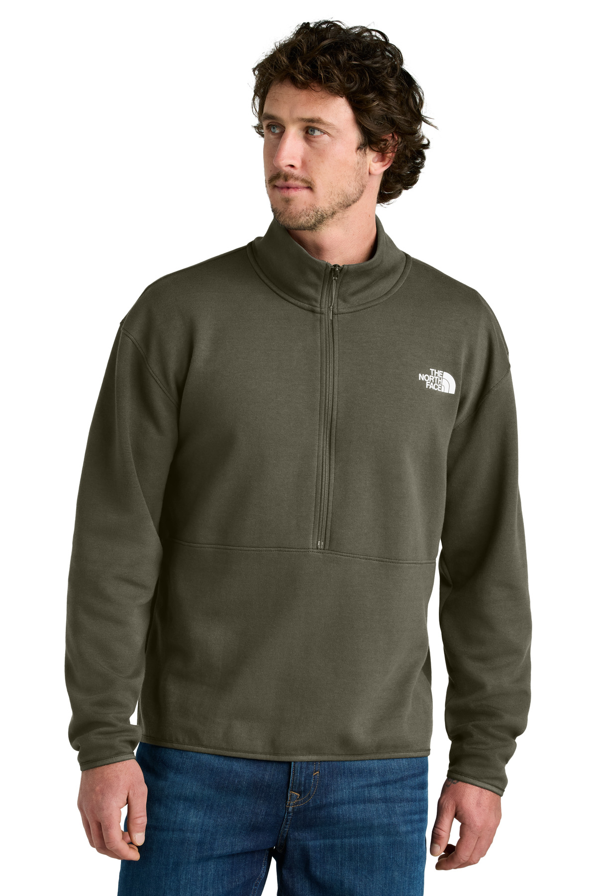Double-Knit 1/2-Zip Fleece New Taupe Green front view for custom printing