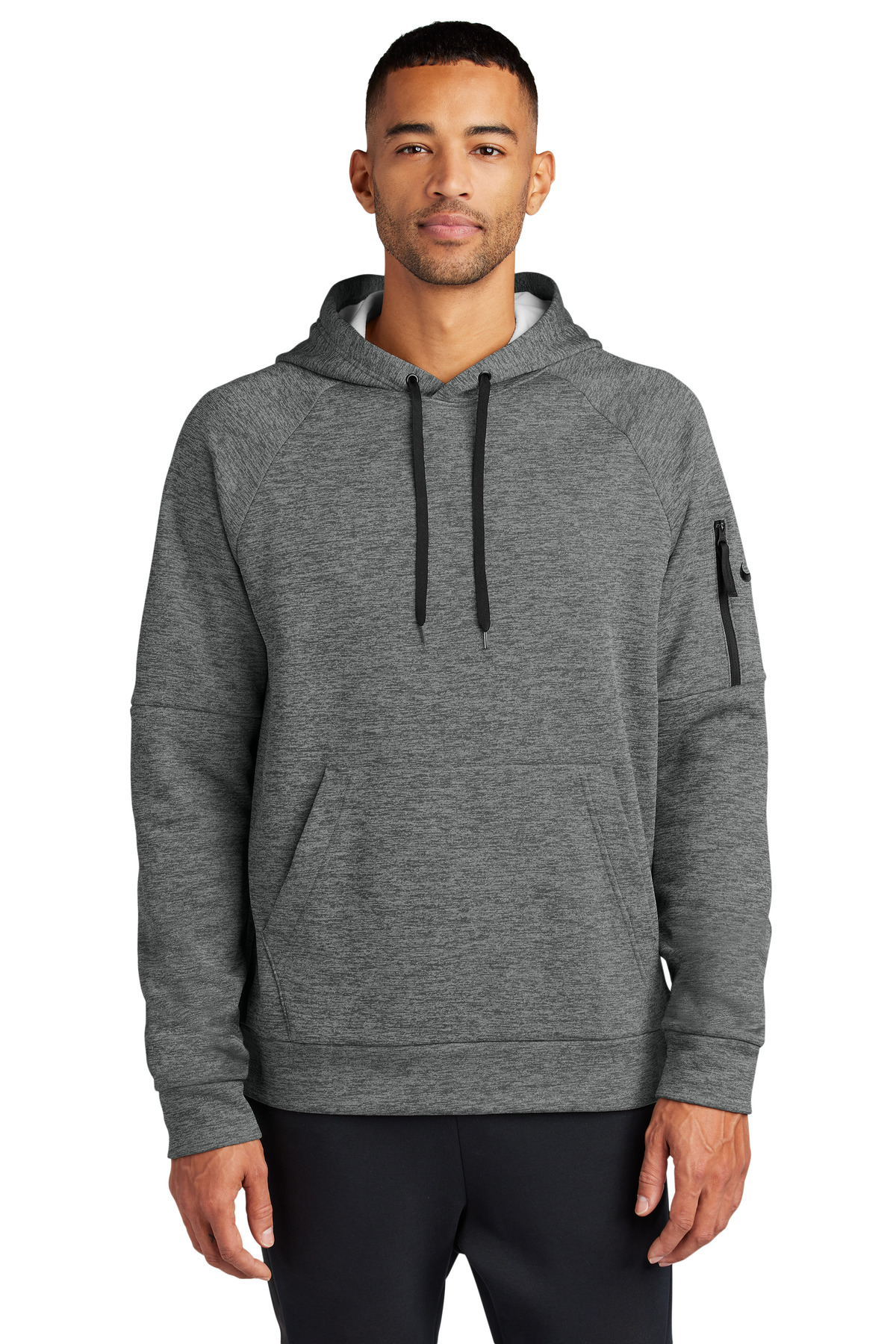 Therma-FIT Pocket Pullover Fleece Hoodie Charcoal Heather front view for custom printing