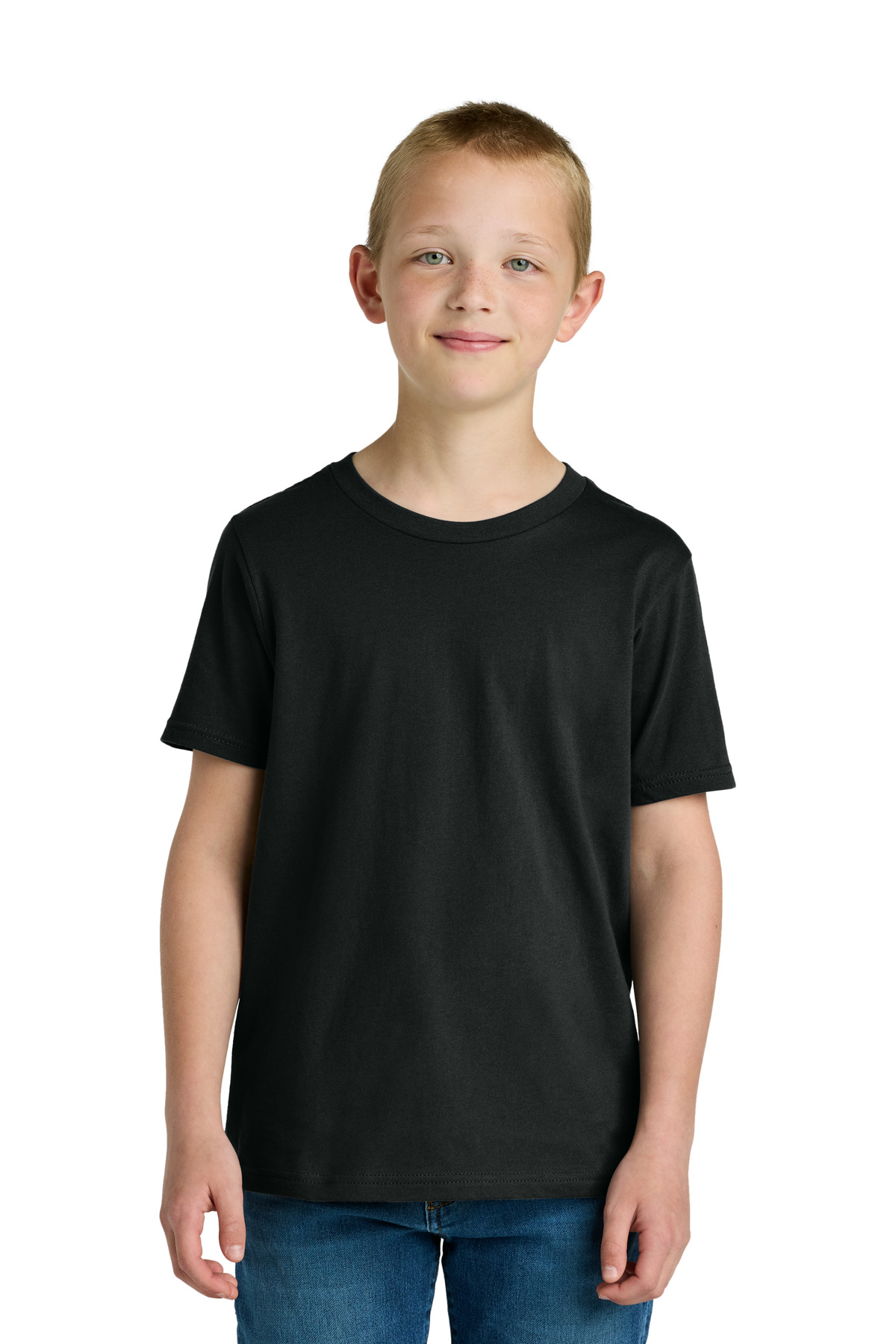 Youth Cotton Tee Black front view for custom printing