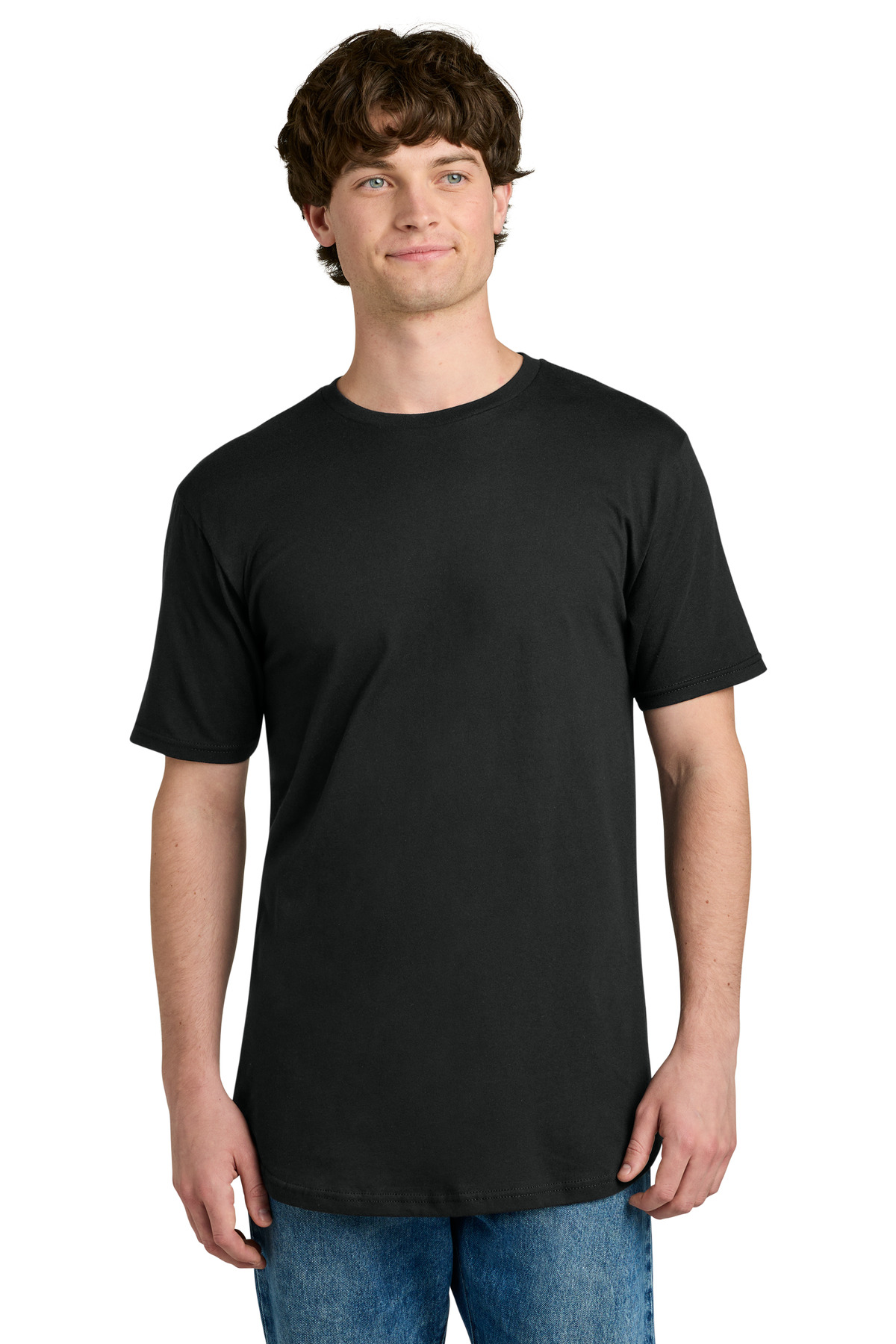 Cotton Long Body Tee Black front view for custom printing