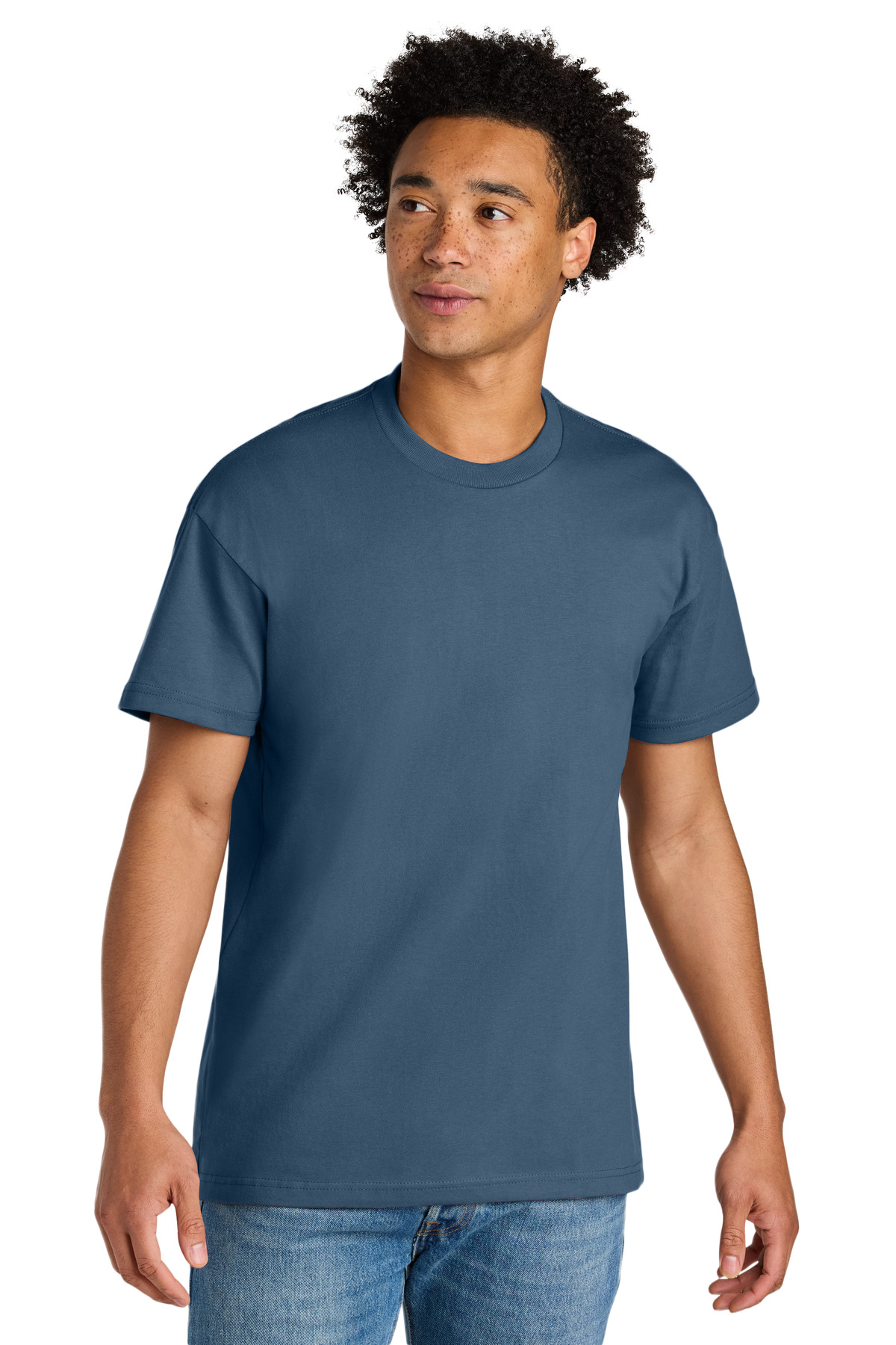 Heavyweight Tee Blue Jean front view for custom printing