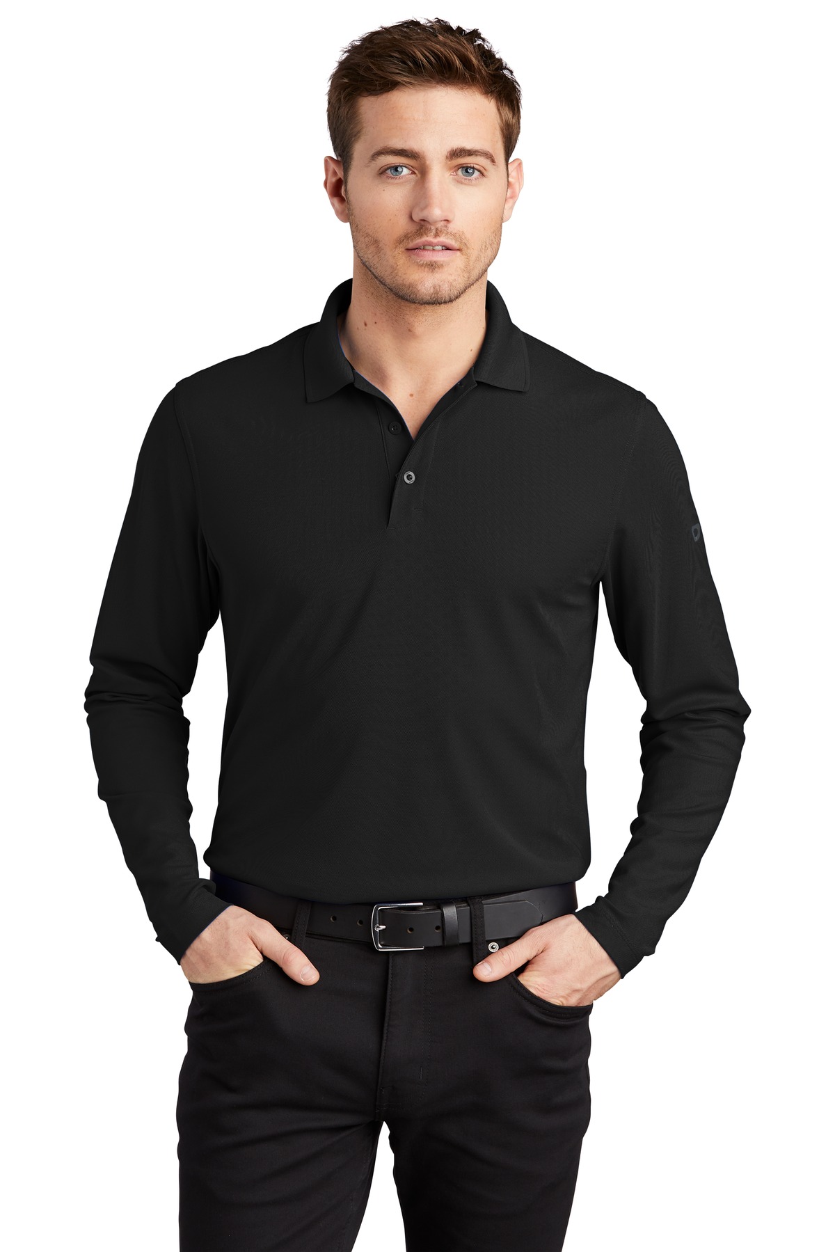 Caliber2.0 Long Sleeve Blacktop front view for custom printing