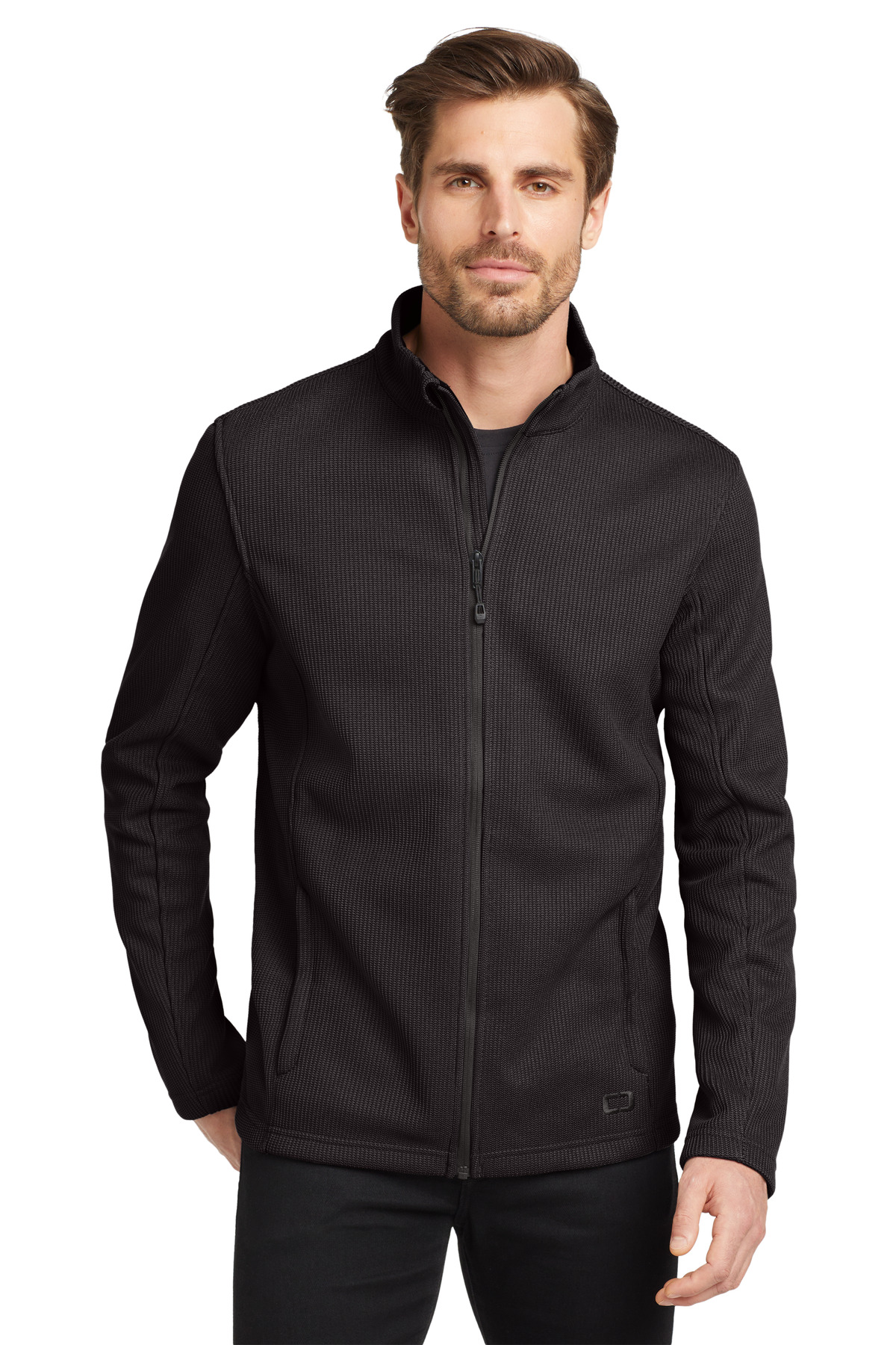 Grit Fleece Jacket Blacktop front view for custom printing