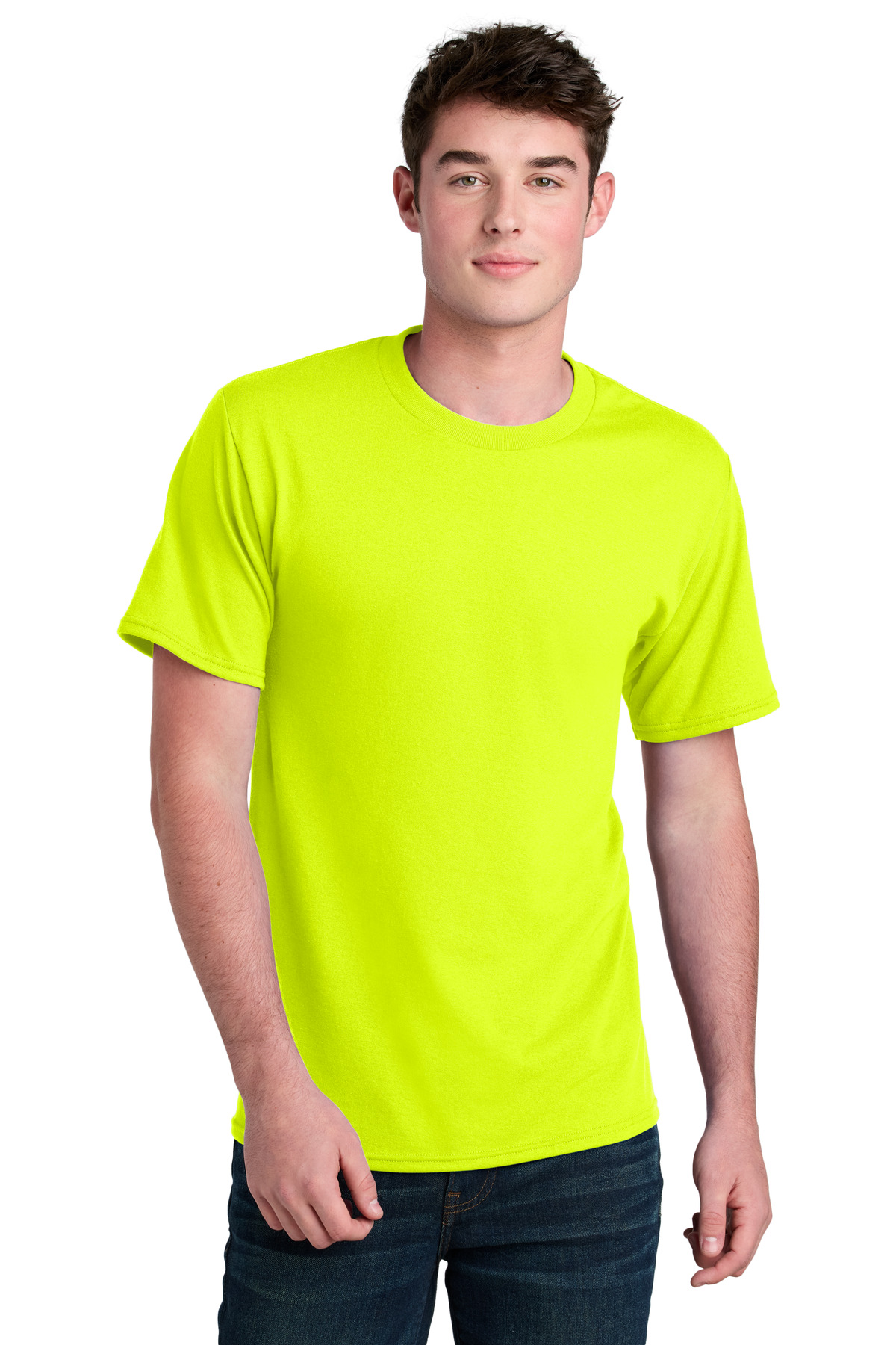 Core Blend Recycled Tee S. Green front view for custom printing