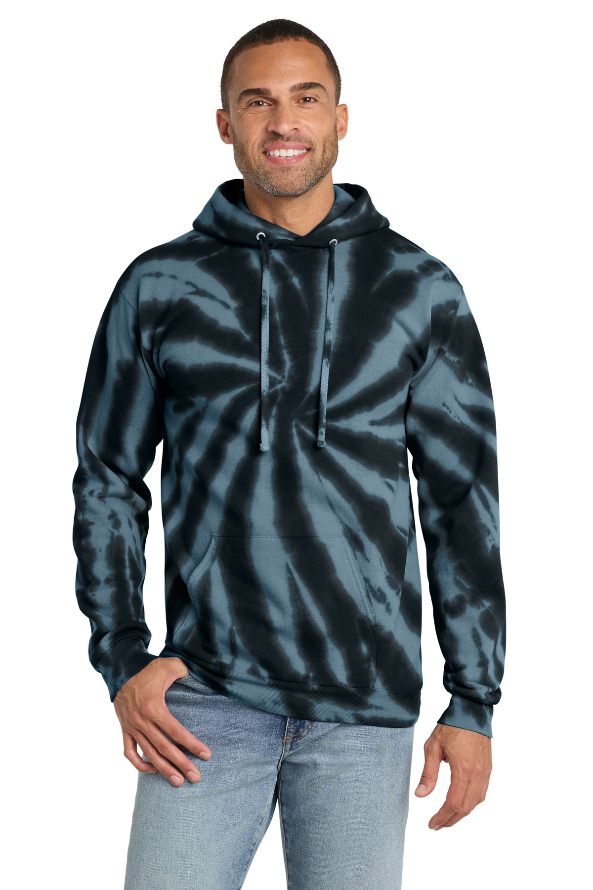 Tie-Dye Pullover Hooded Sweatshirt Black front view for custom printing