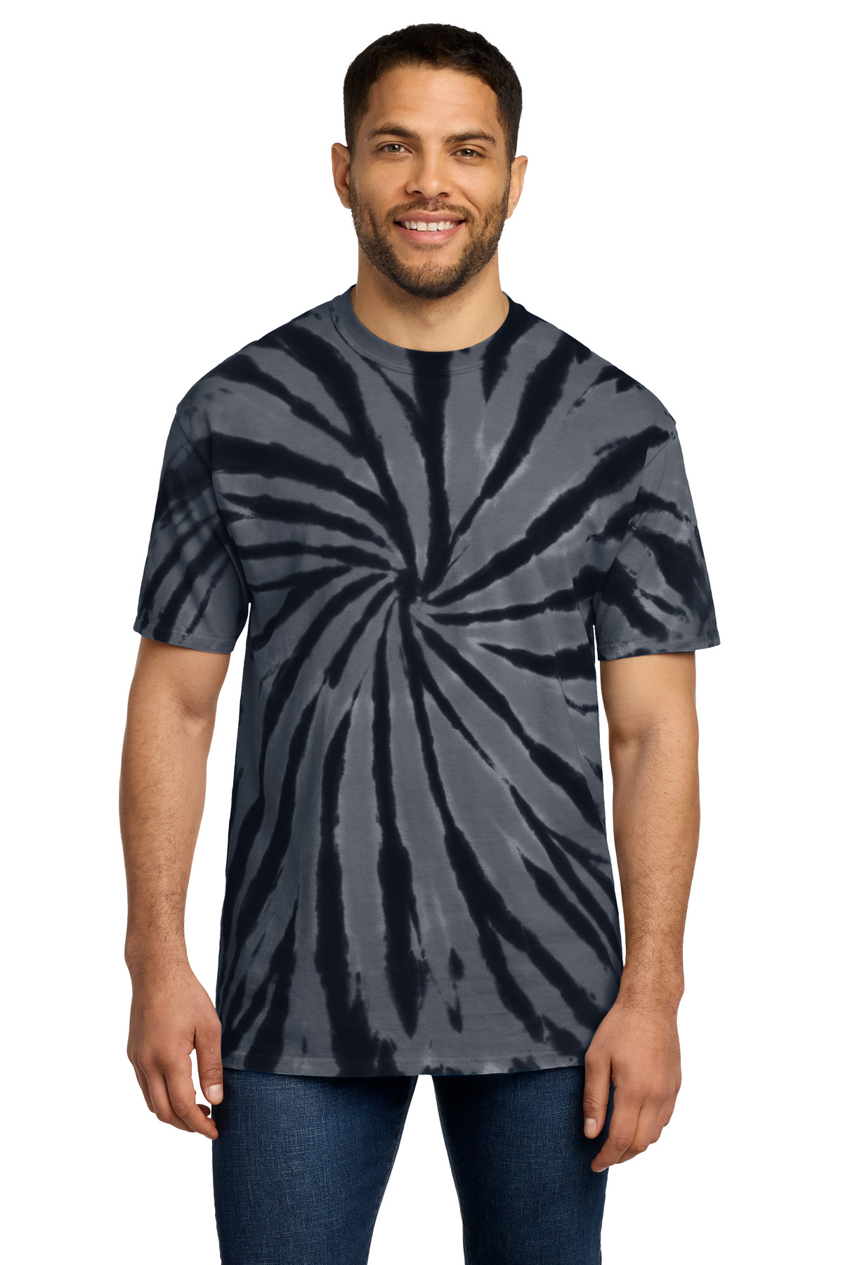 Tie-Dye Tee Black front view for custom printing