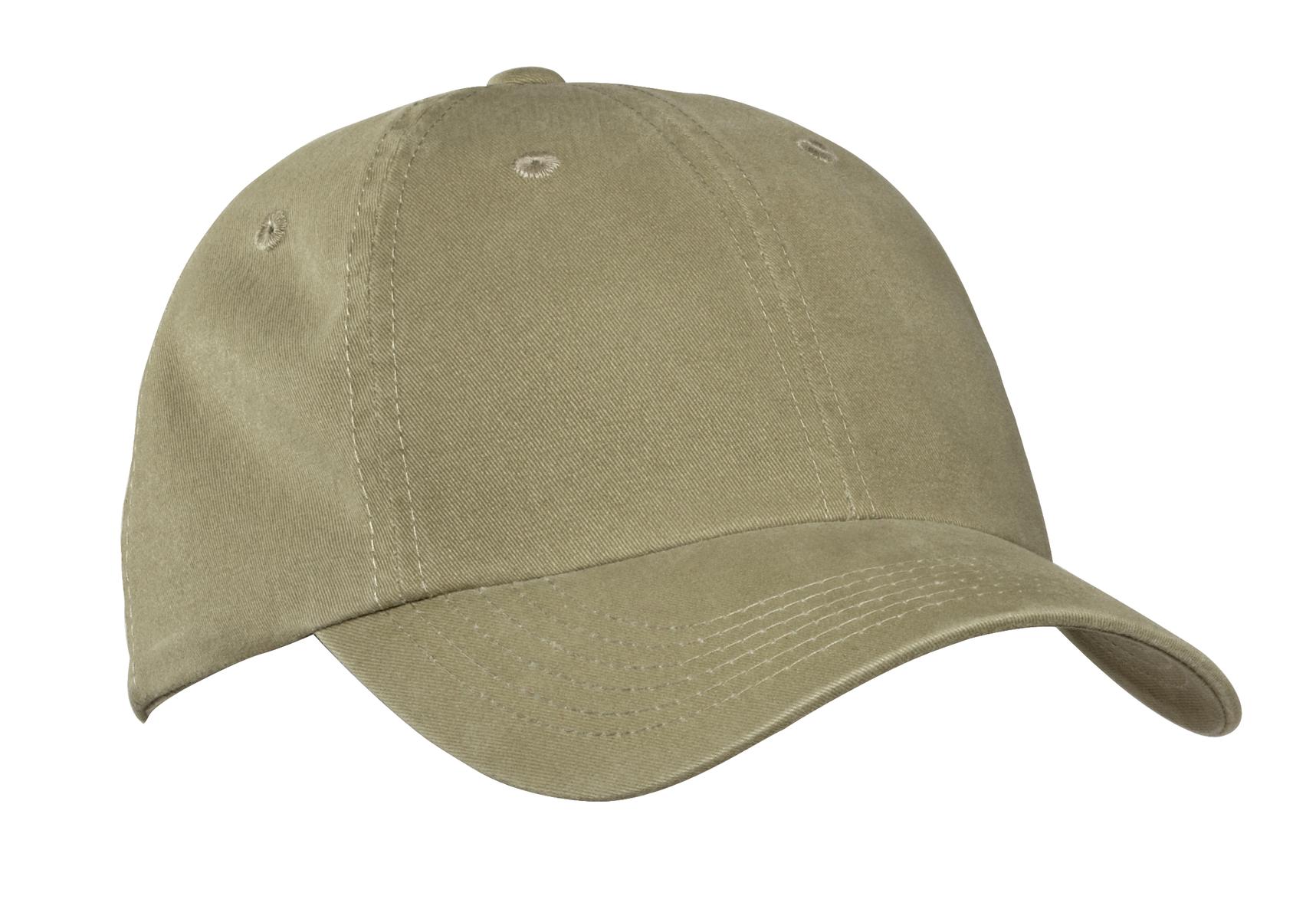 Garment-Washed Cap Khaki front view for custom printing