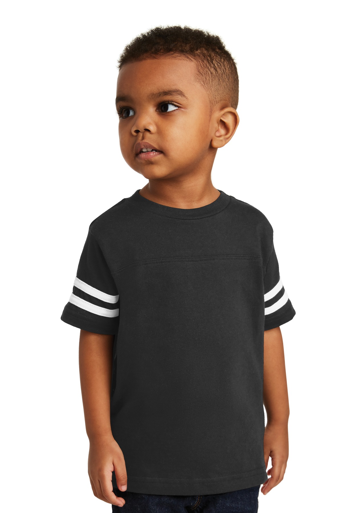 Toddler Football Fine Jersey Tee Black/ White front view for custom printing