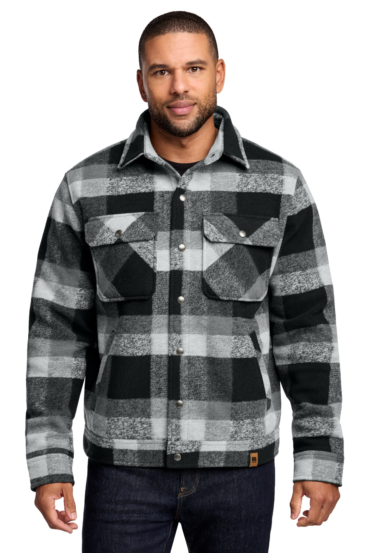 Basin Jacket Deep Black Plaid front view for custom printing
