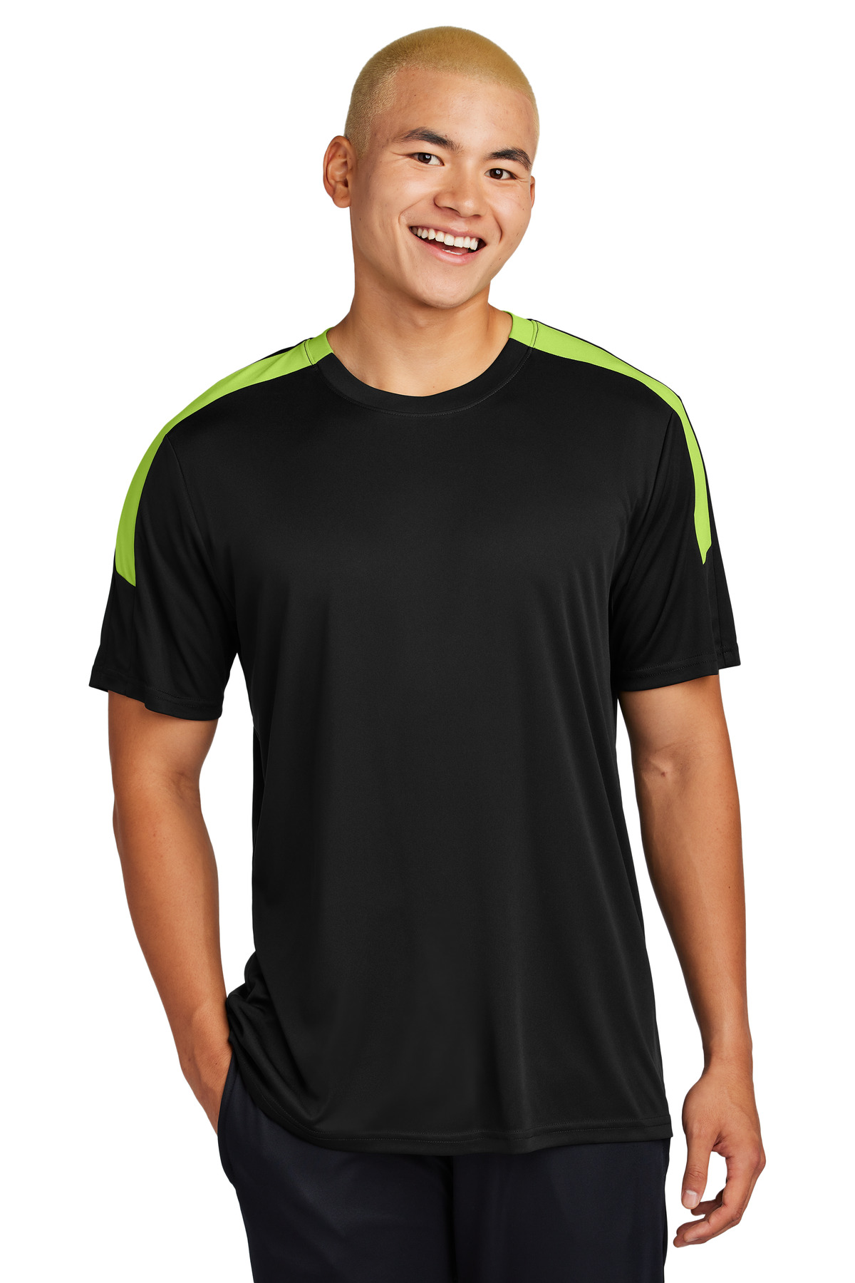 Competitor United Crew Black/ Lime Shock front view for custom printing
