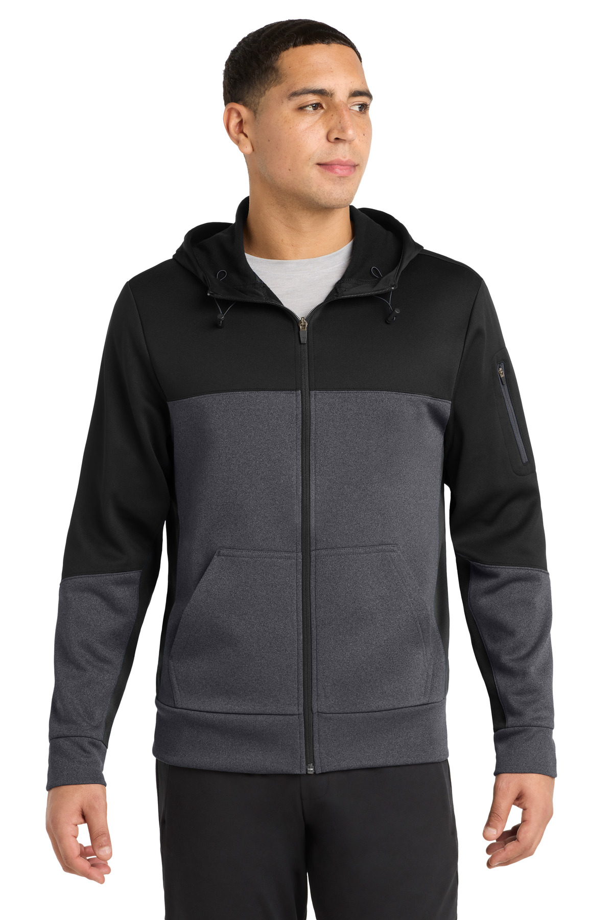 Tech Fleece Colorblock Full-Zip Hooded Jacket Black/ Graphite Heather/ Black front view for custom printing