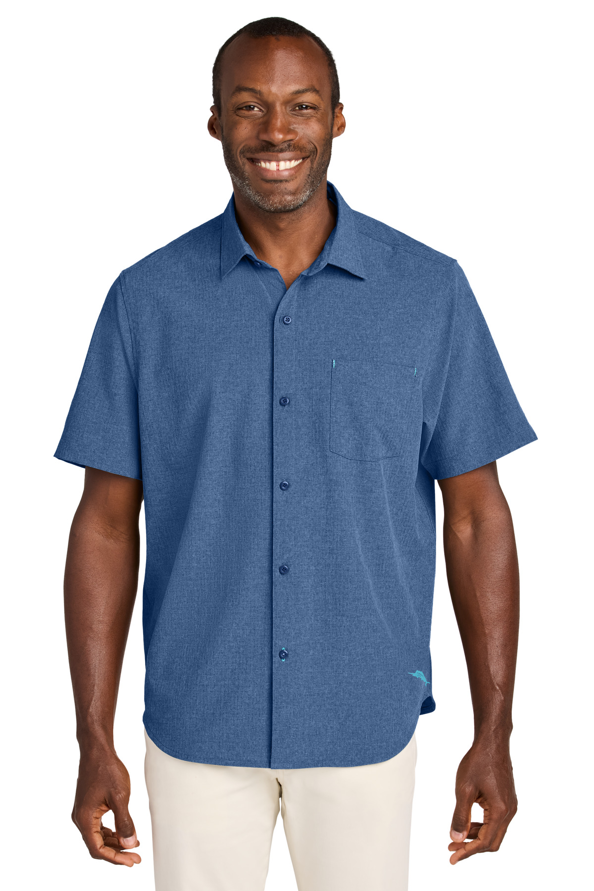 Sandy Point Short Sleeve Shirt Classic Blue front view for custom printing