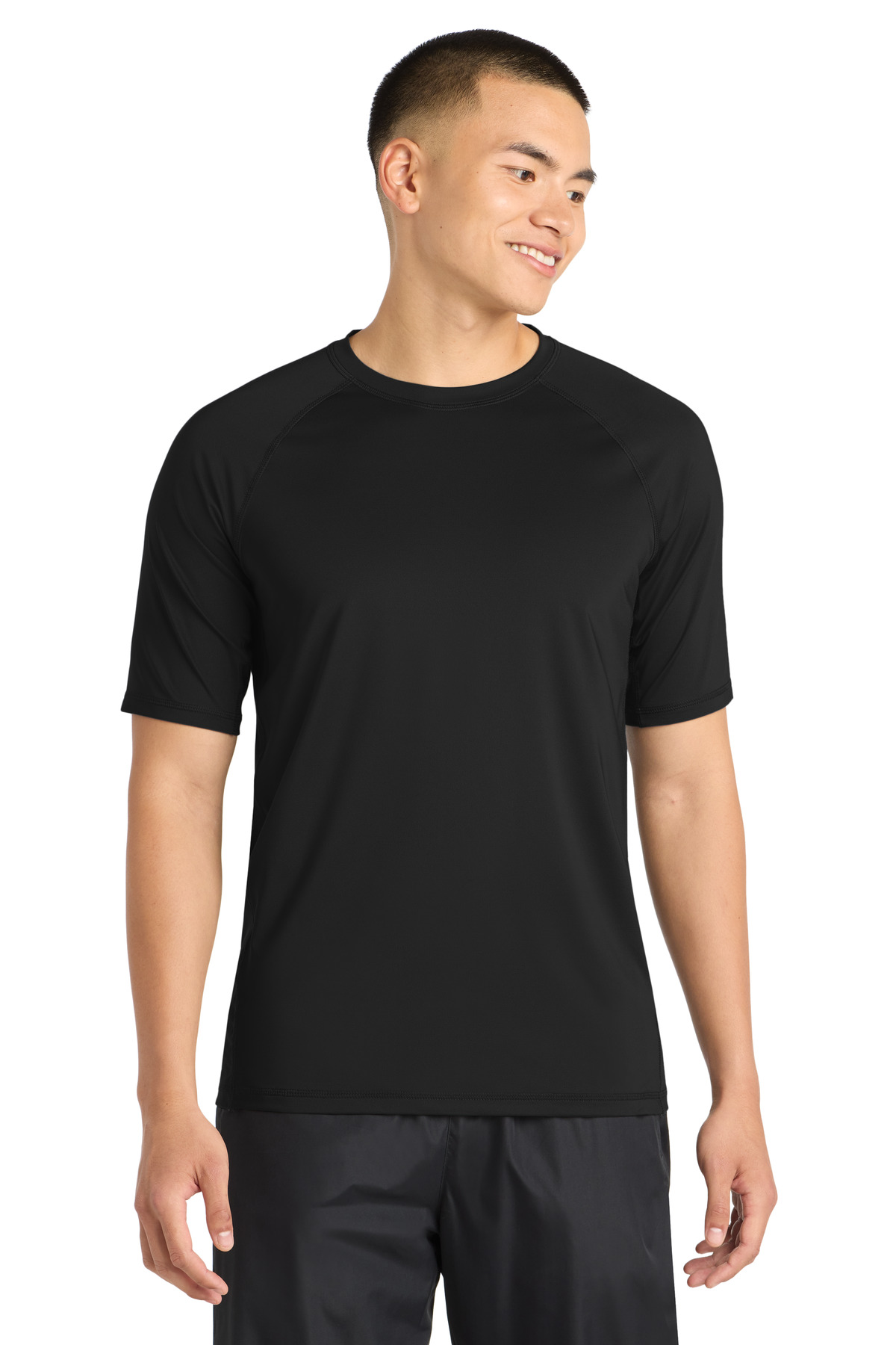 Rashguard Tee Black front view for custom printing