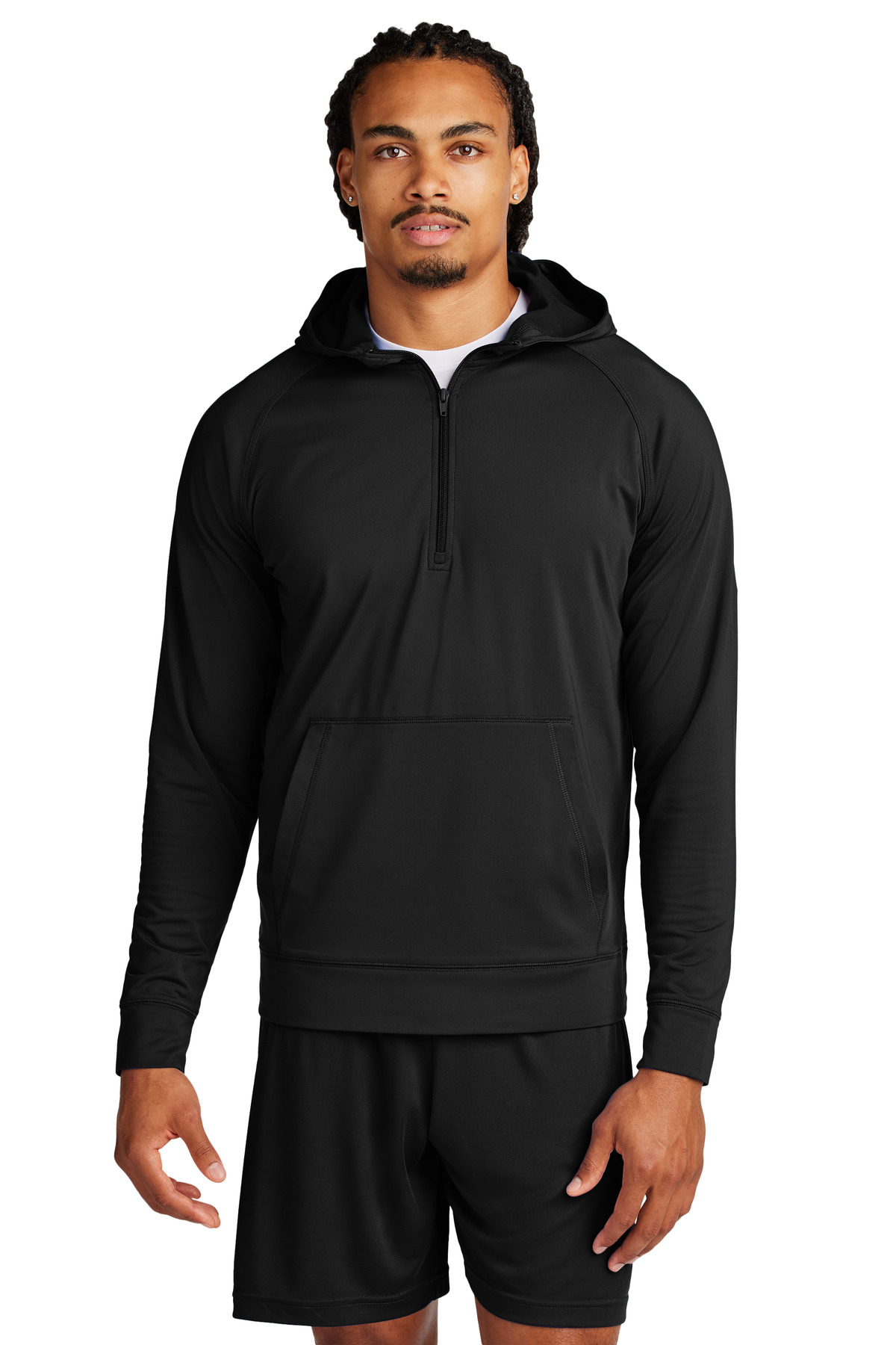 Sport-Wick Stretch 1/2-Zip Hoodie Black front view for custom printing