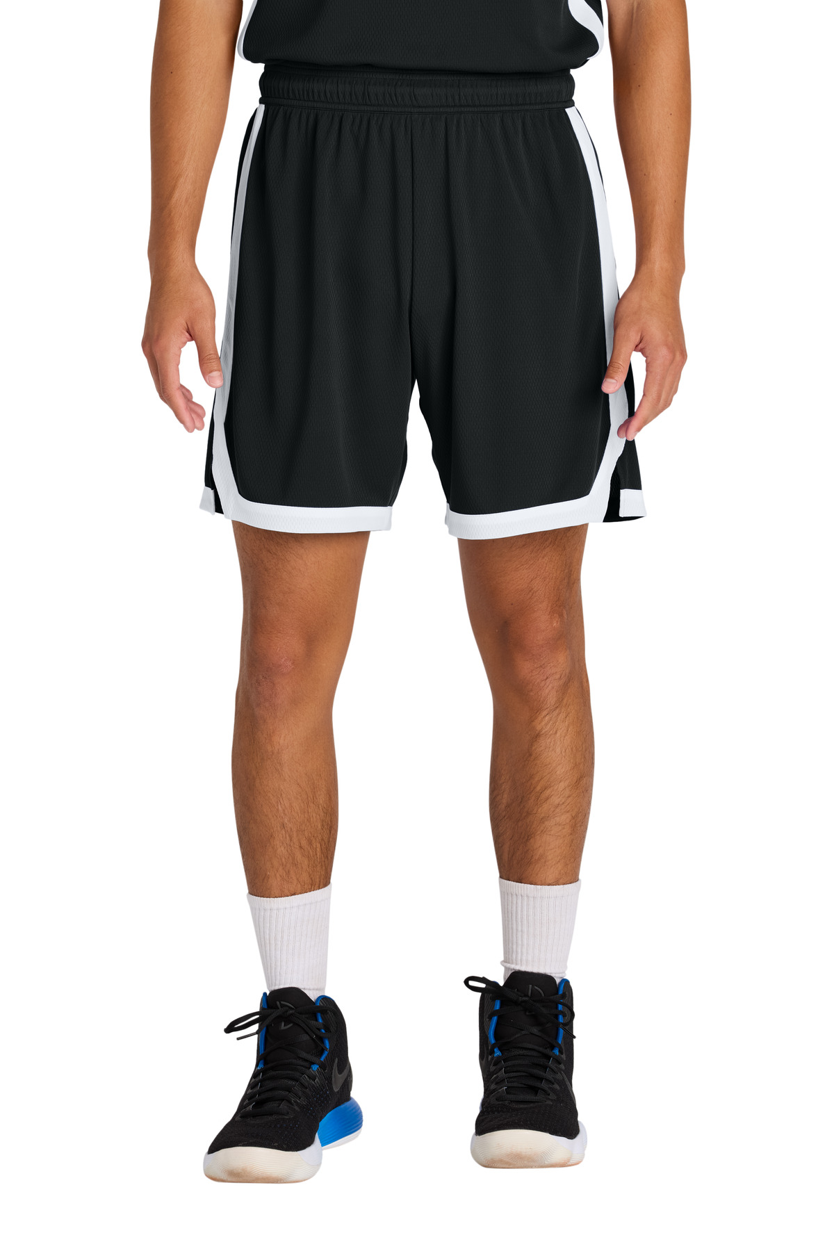 Rival Basketball 7'Short Black/ White front view for custom printing