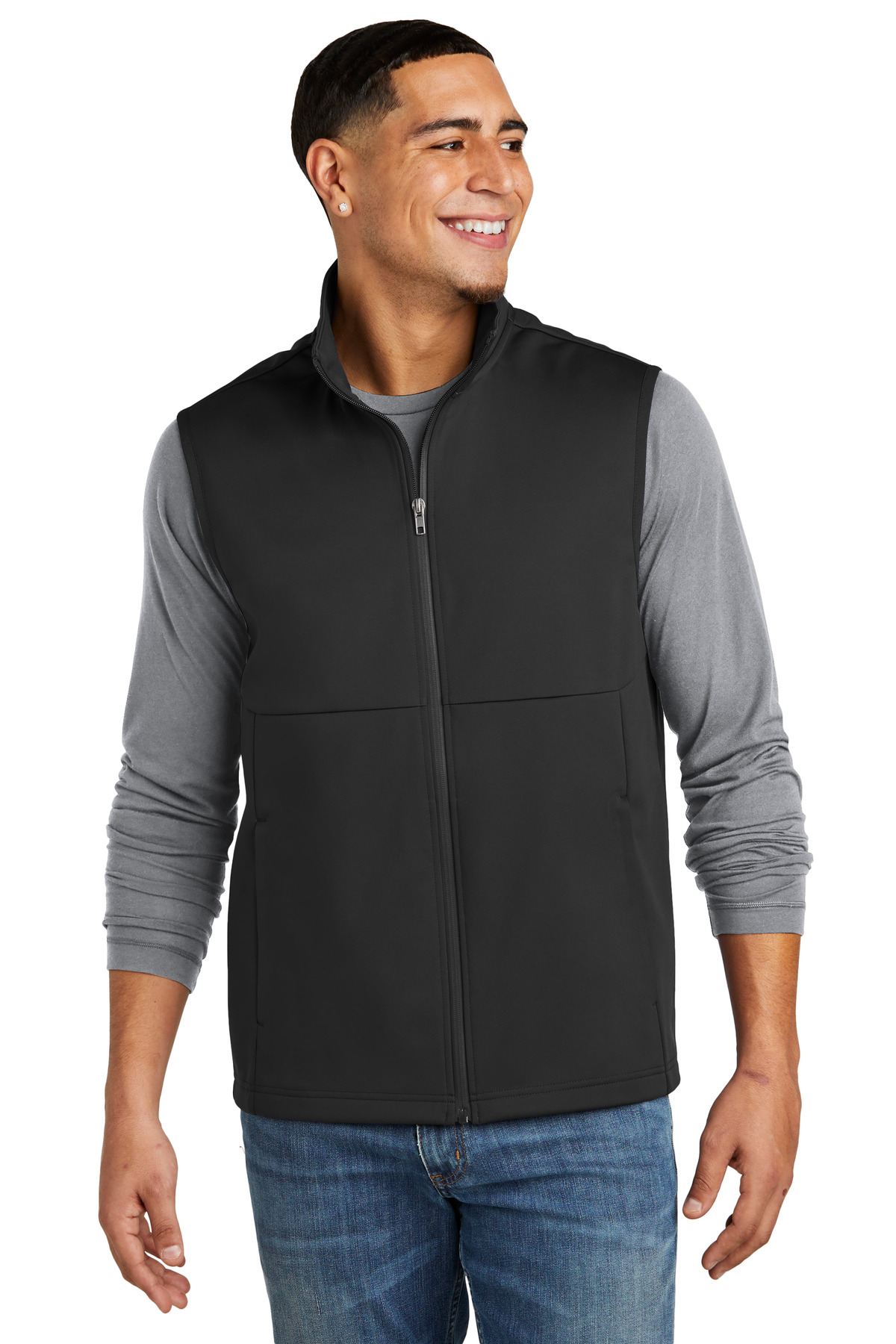 Soft Shell Vest Deep Black front view for custom printing