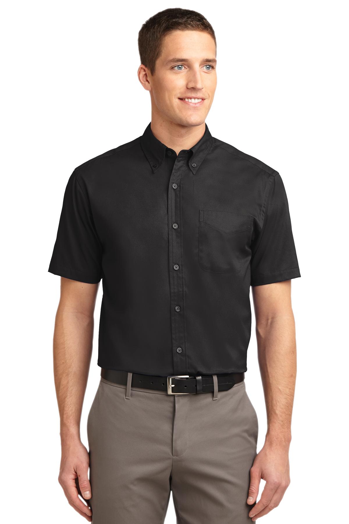 Tall Short Sleeve Easy Care Shirt Black/ Light Stone front view for custom printing