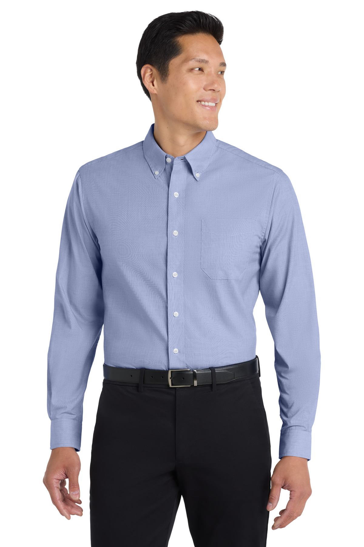 Tall Crosshatch Easy Care Shirt Chambray Blue front view for custom printing