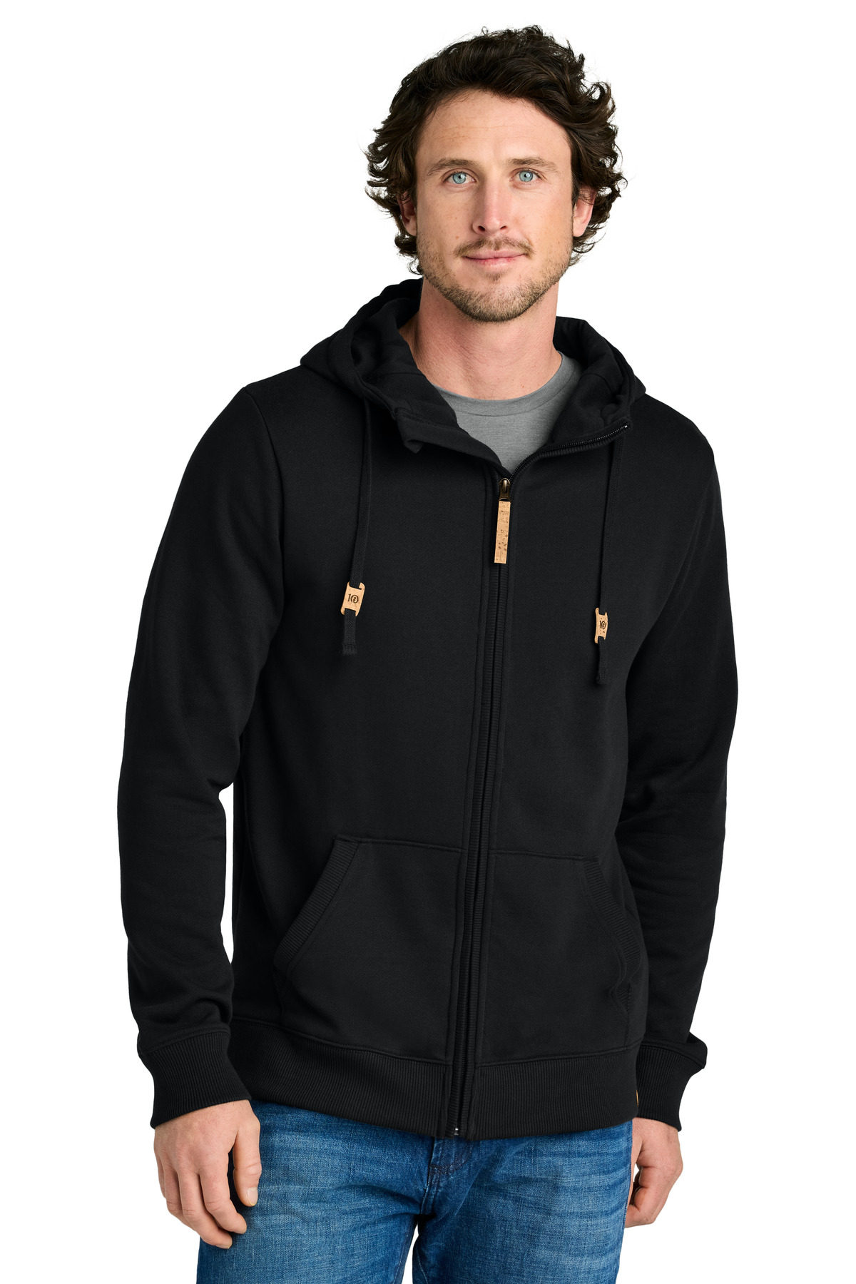 Space Dye Fleece Full-Zip Hoodie Meteorite Black front view for custom printing