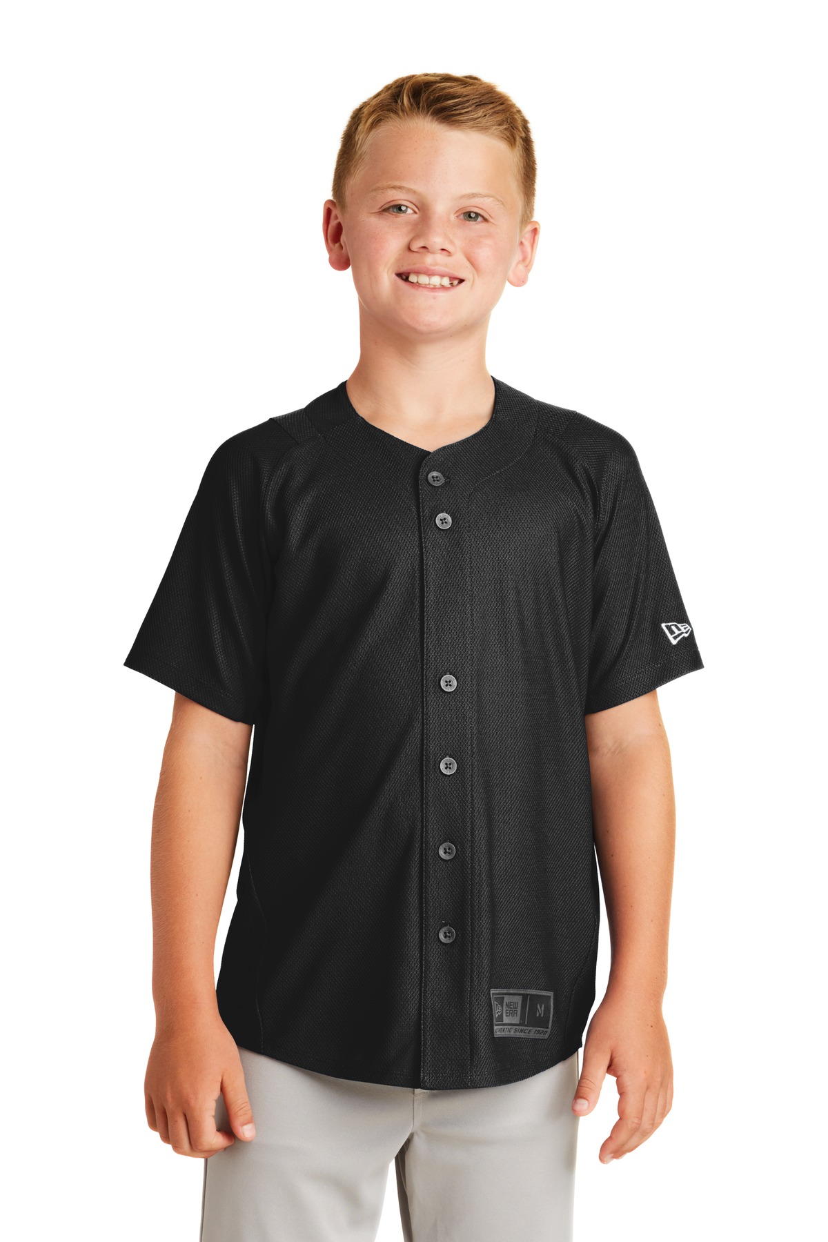 Youth Diamond Era Full-Button Jersey Black front view for custom printing