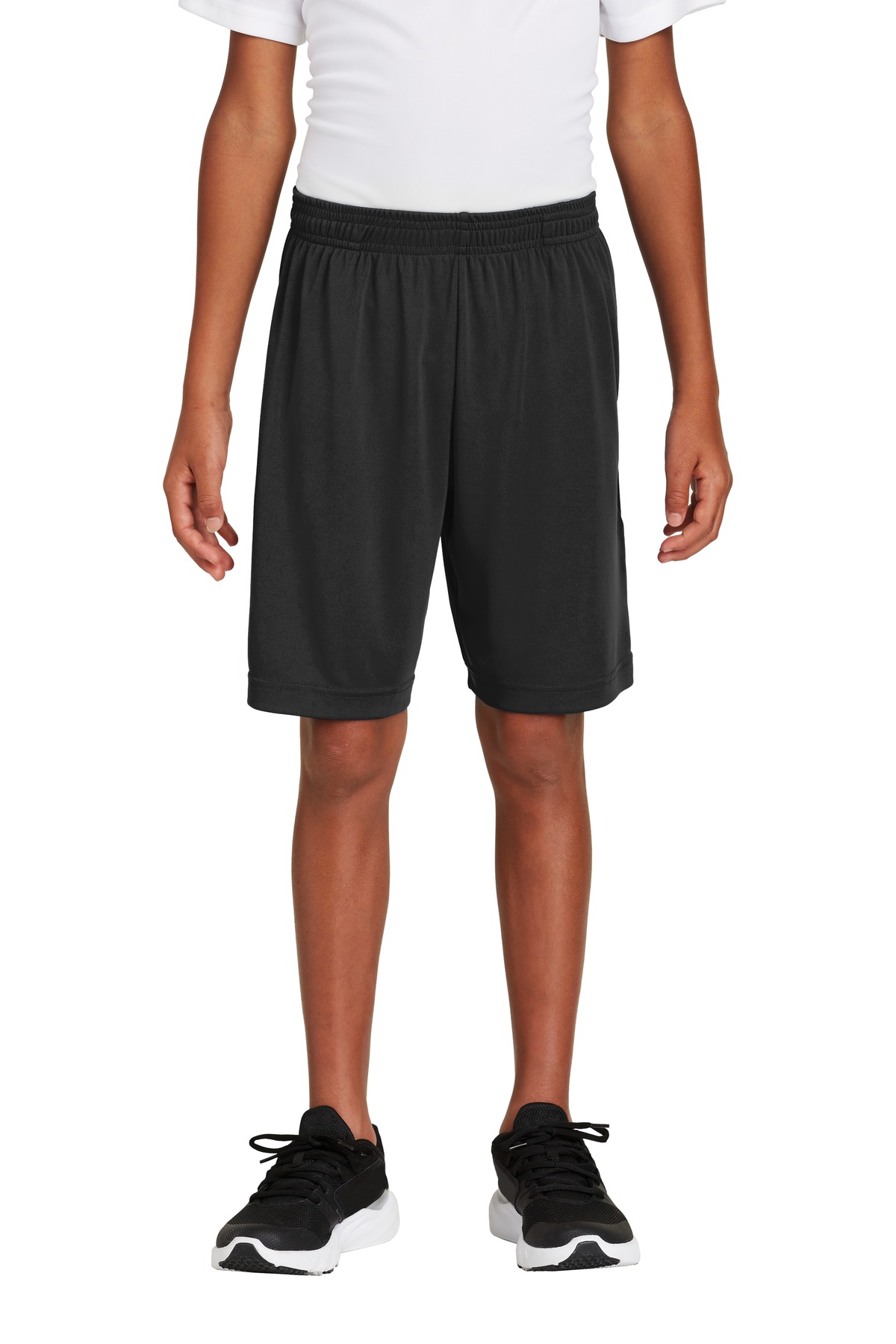 Youth PosiCharge Competitor Pocketed Short Black front view for custom printing